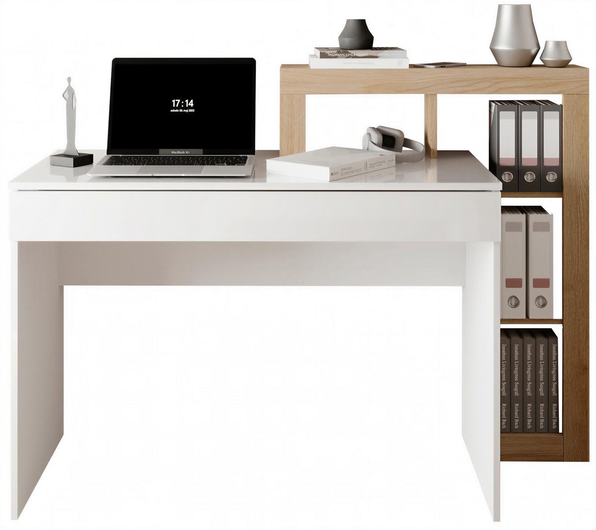 Schreibtisch Easy Office Eichefarben/Weiß - Eichefarben/Weiß Hochglanz, MODERN, Holzwerkstoff (138/99/50cm) - Mömax