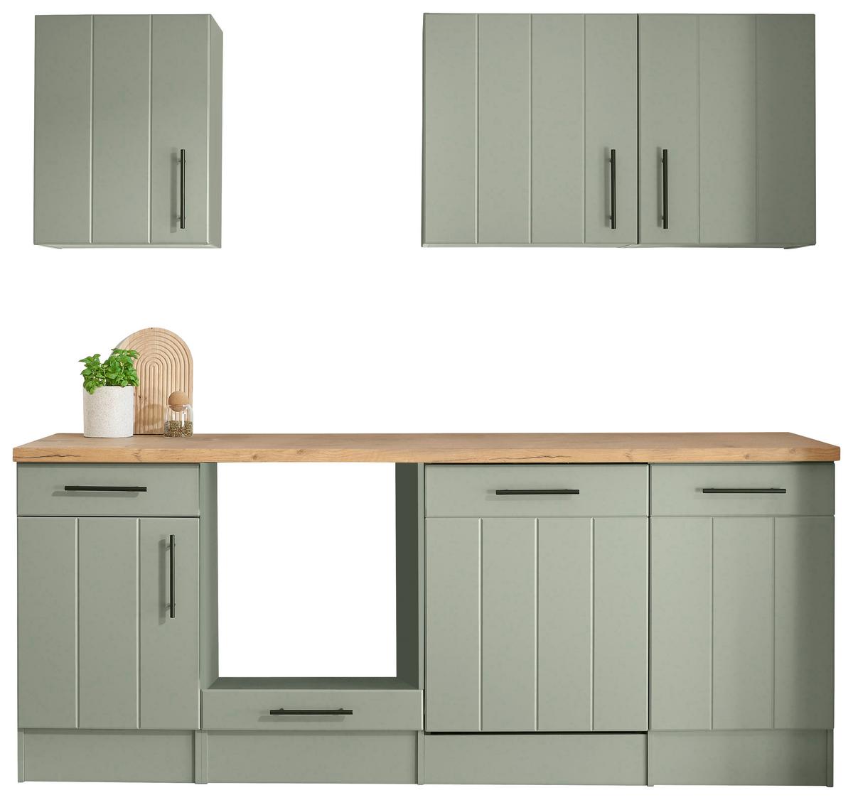 Küchenleerblock Anton o. Geräte Eiche/Schilfgrün - Schilfgrün/Wildeiche, Trend, Holzwerkstoff/Metall (220cm) - Respekta