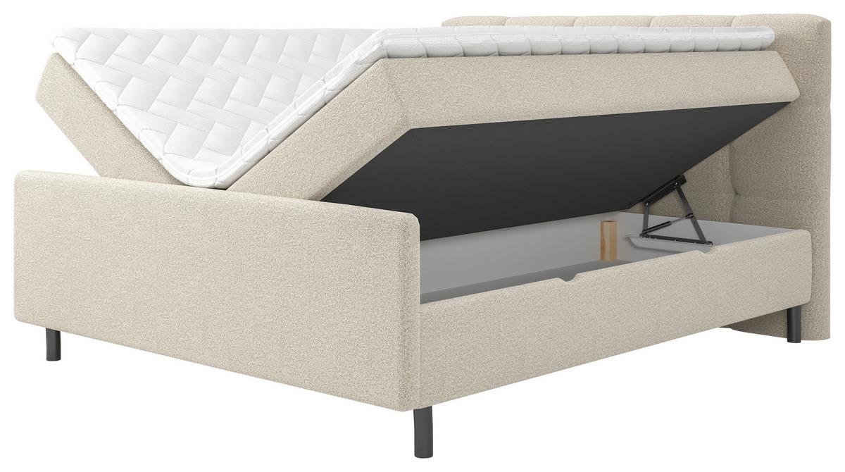 Boxbett Marbella 180x200cm Beige mit Topper - Beige/Schwarz, Modern, Holz/Holzwerkstoff (180/200cm) - Bessagi Home