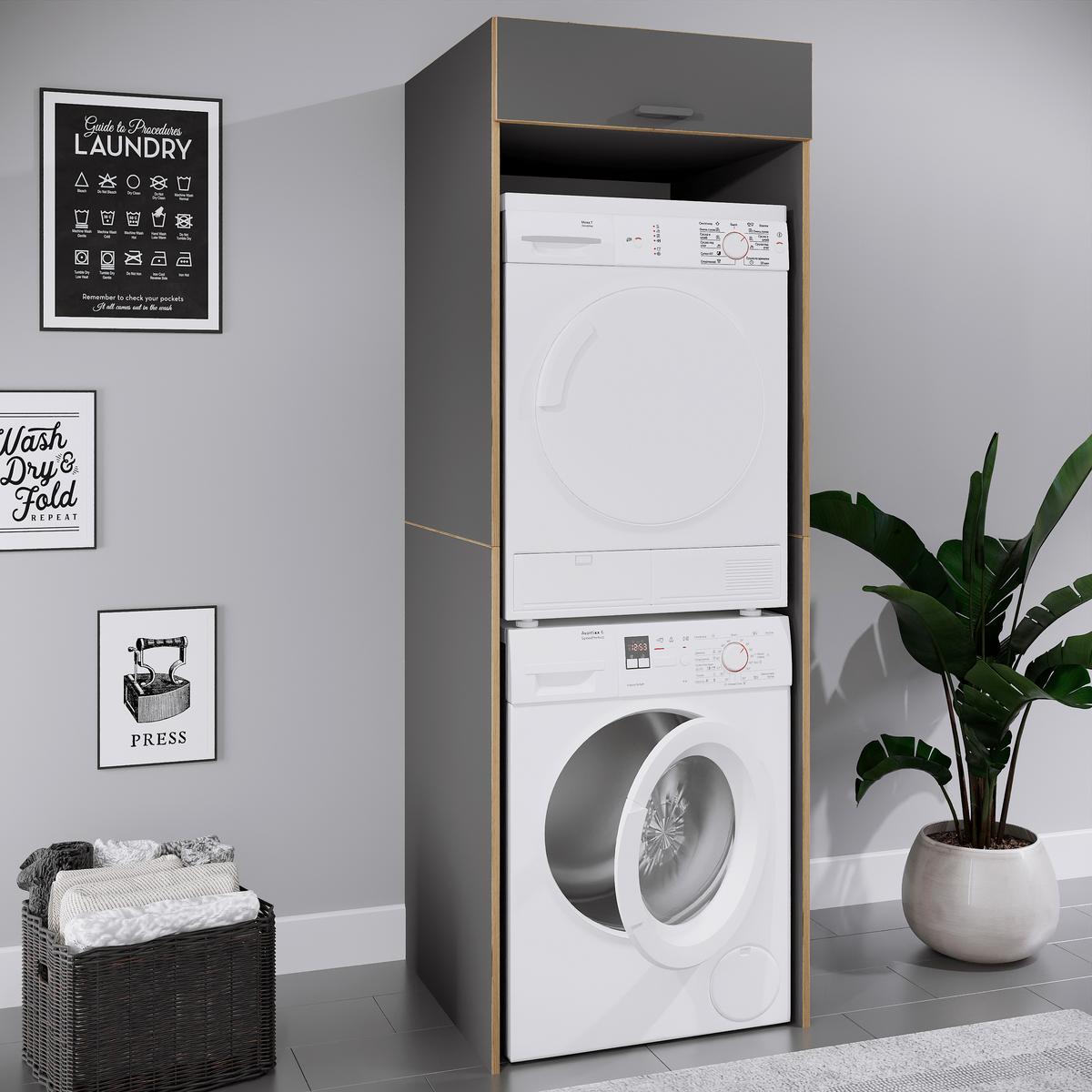 Waschmaschinenschrank Rislo - Honigeiche/Anthrazit, Trend, Holzwerkstoff/Kunststoff (67/200/68cm) - MID.YOU