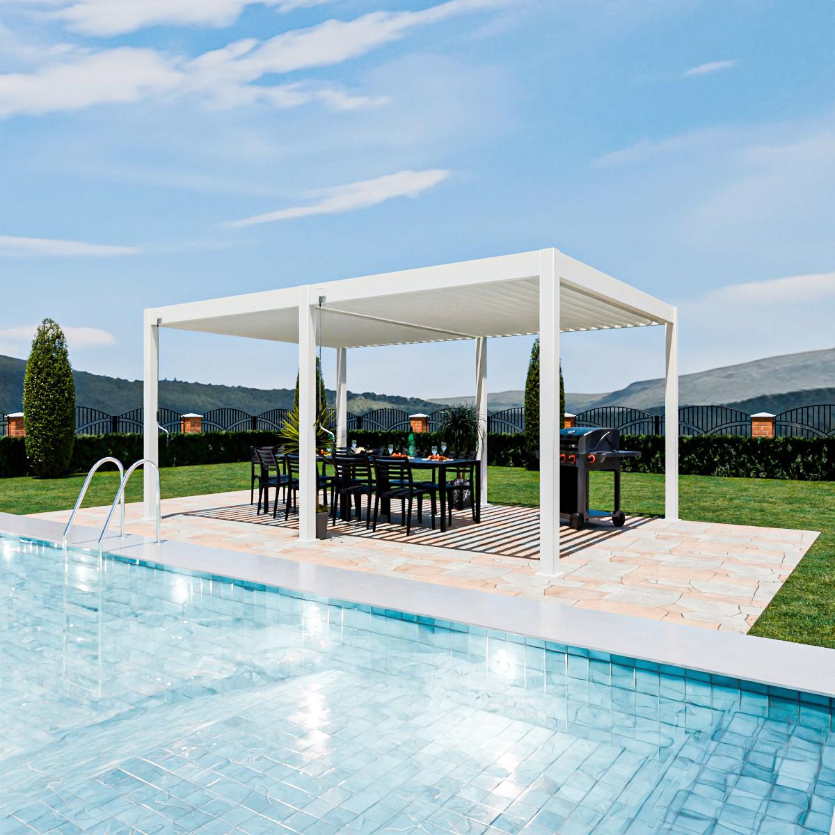 Pergola Superior, Bela, 3,6x5,3m - bela/visoki sijaj, Basics, kovina (360/255/530cm) - Gardenson