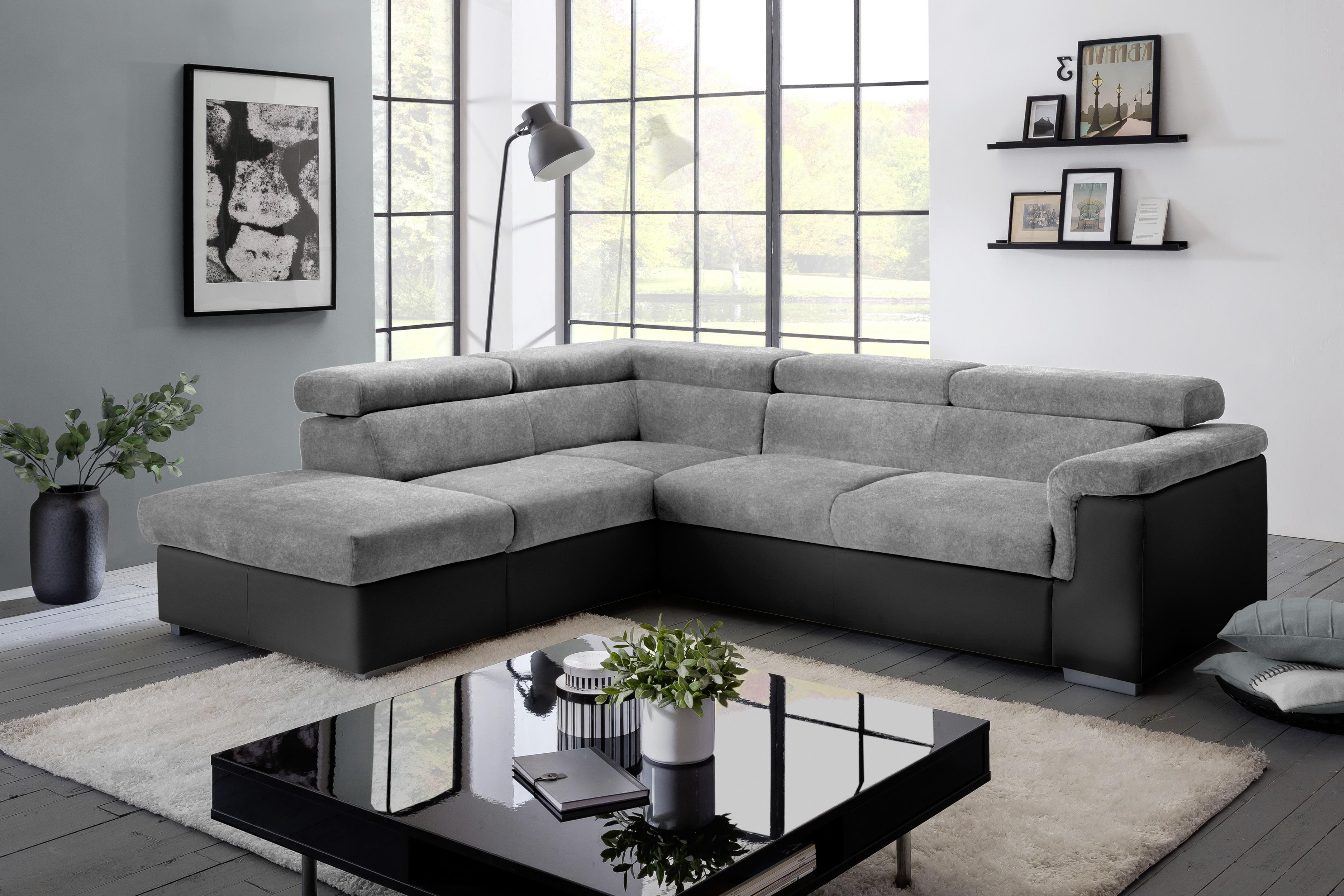 Wohnlandschaft Milla Grau/Schwarz ca. 252x217 cm - Schwarz/Grau, Basics, Holz/Textil (217/252cm) - MID.YOU