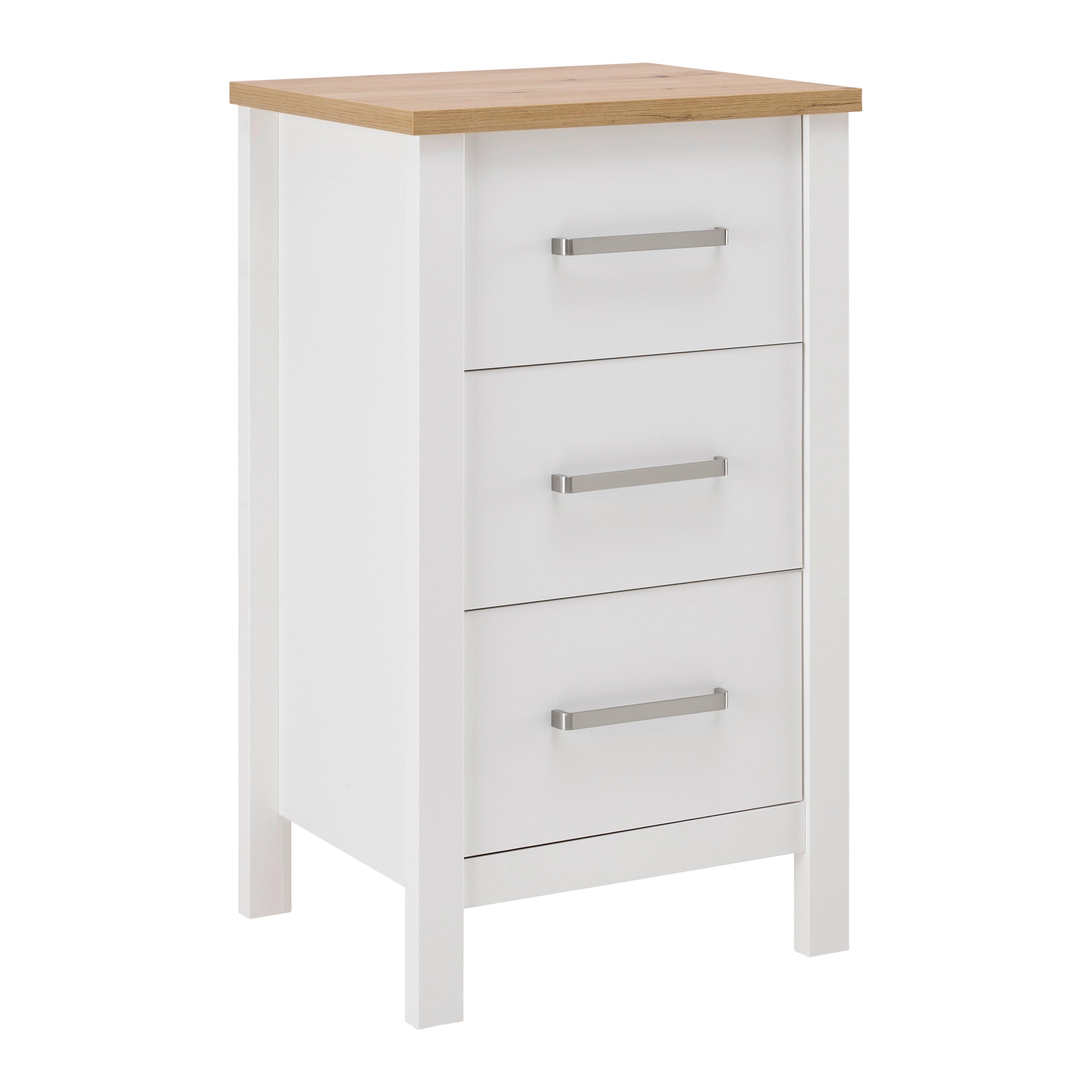 Kommode Sicilia Weiß/Eiche - Silberfarben/Weiß, ROMANTIK / LANDHAUS, Holzwerkstoff/Metall (53/92/45cm) - Mömax