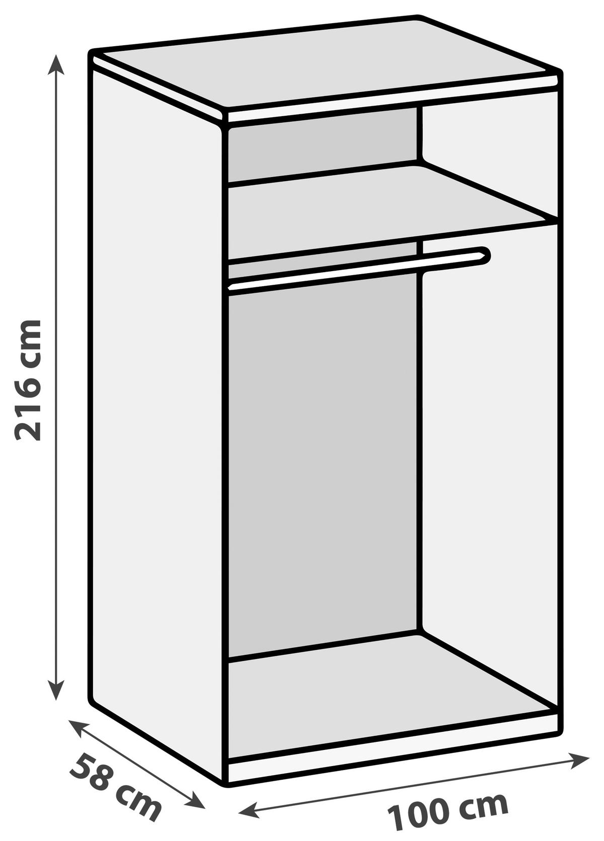 Ormar S Klasičnim Vratima Level 36d - boje hrasta/bijela visoki sjaj, Moderno, drvni materijal (100/216/58cm) - Modern Living