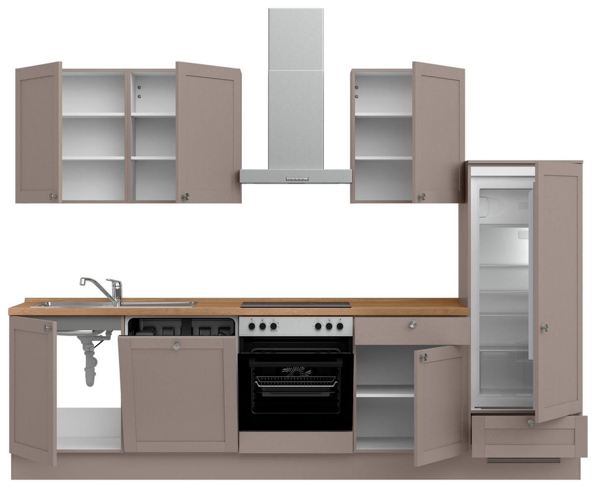 Küchenleerblock Frame Low o. Geräte Beigebraun - Edelstahlfarben/Eichefarben, MODERN, Holzwerkstoff/Metall (300cm) - Nobilia