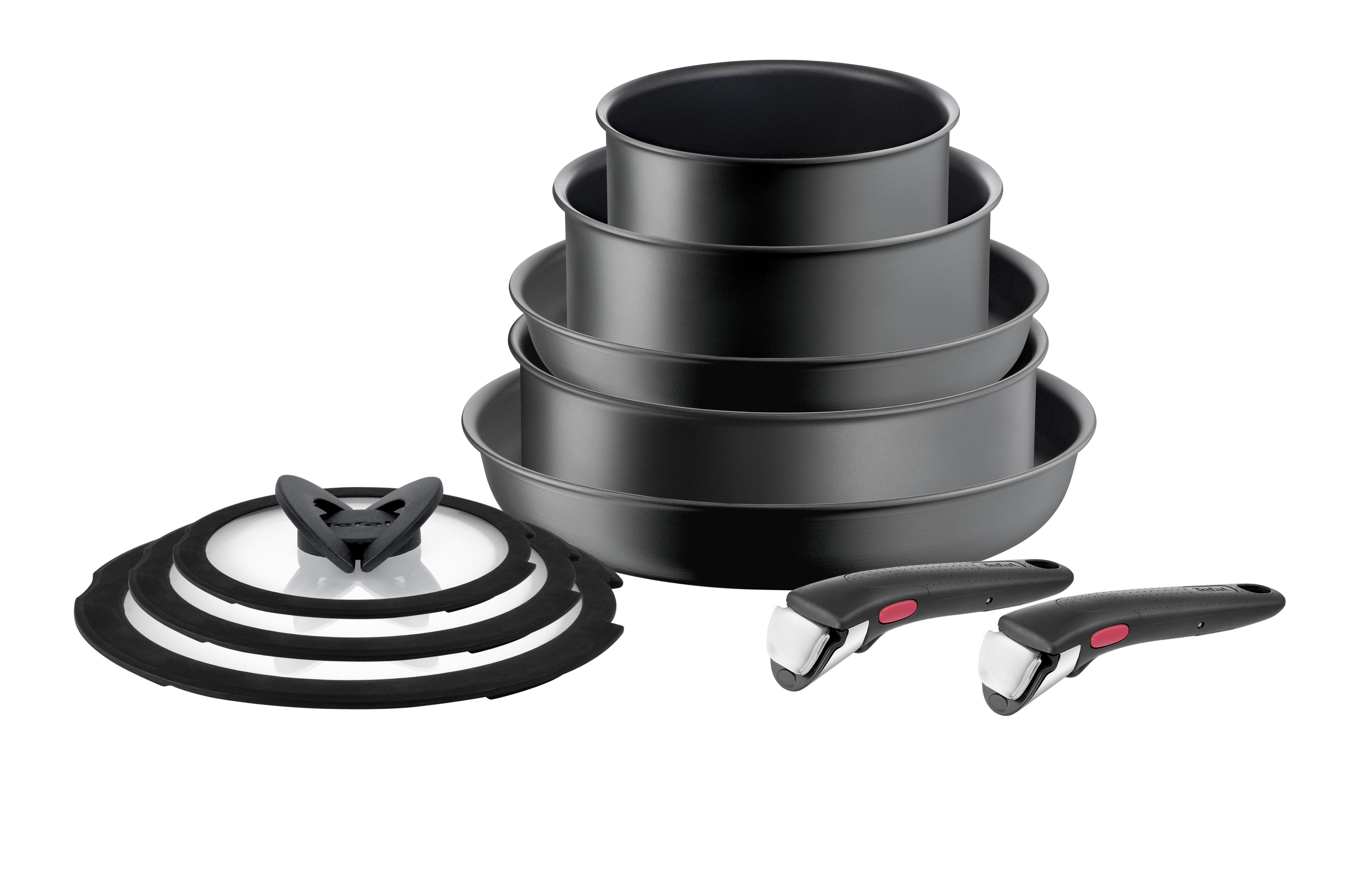 ZESTAW PATELNI L76491 TEFAL - ciemnoszary, Basics, metal/szkło (32,5/32,5/24cm) - Tefal