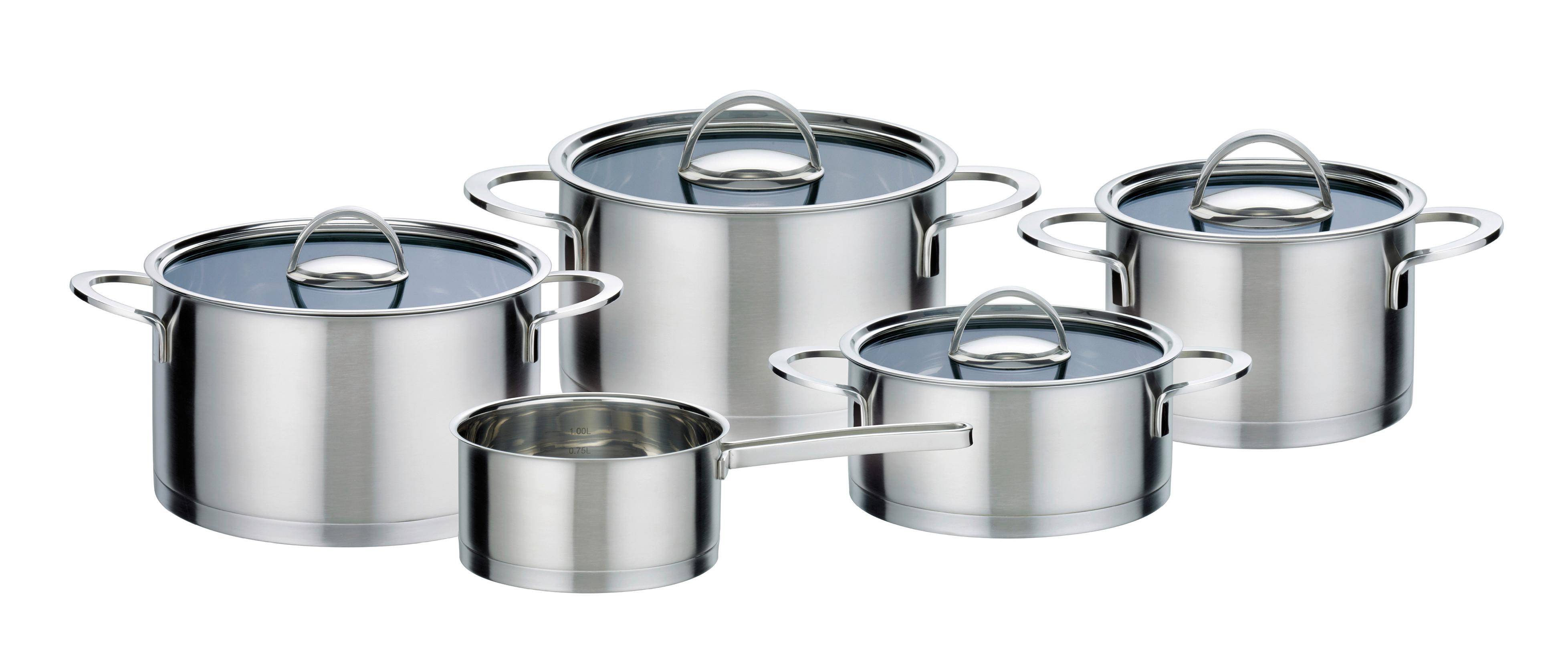 Set Posod Elegance, 5-Delni - barve nerjavečega jekla/prozorno, Basics, kovina/steklo - GSW