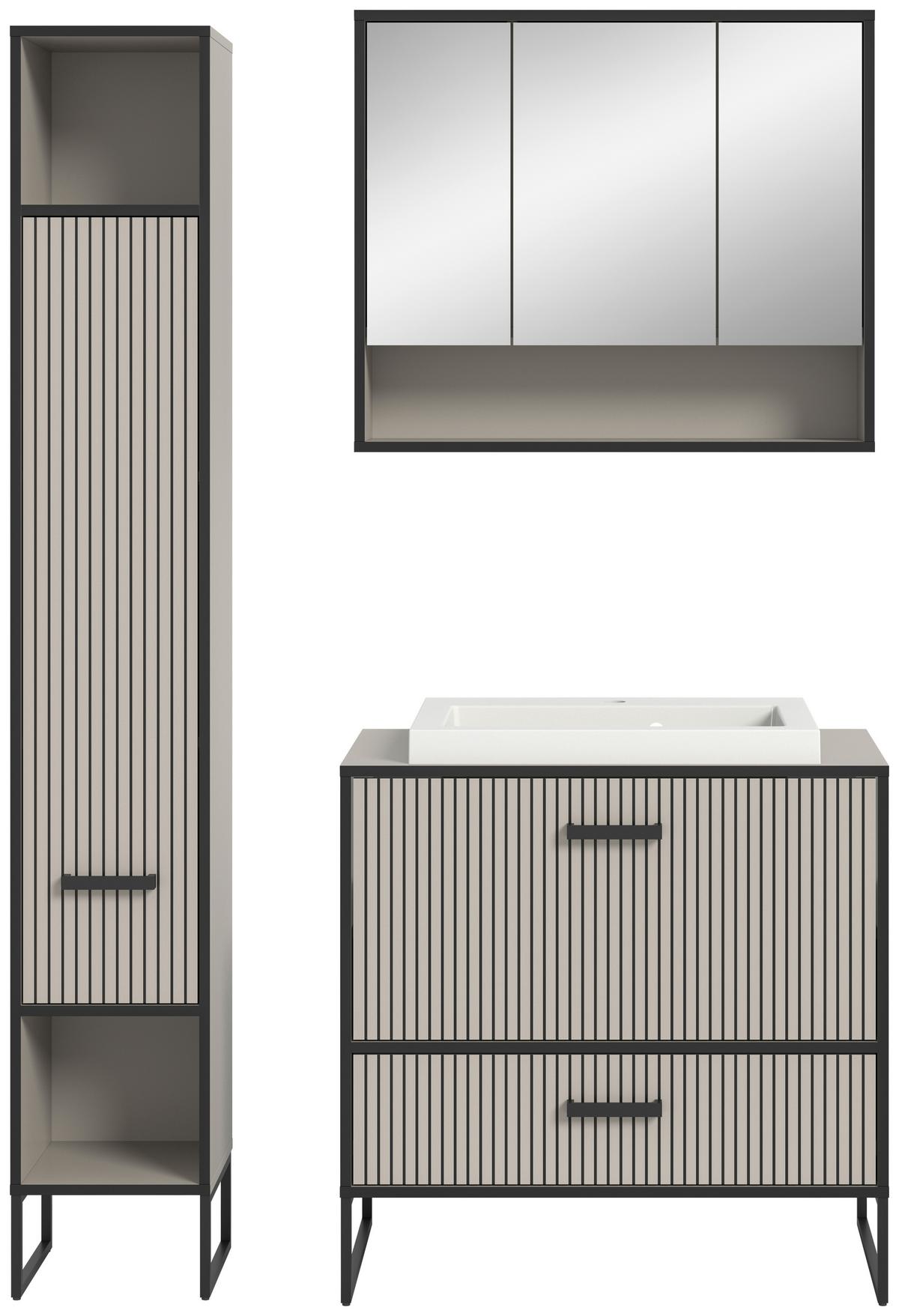 Badezimmer BAGNO 3-teilig ca.110cm Kaschmir - Kaschmir/Schwarz, MODERN, Holzwerkstoff/Metall (110cm) - MID.YOU