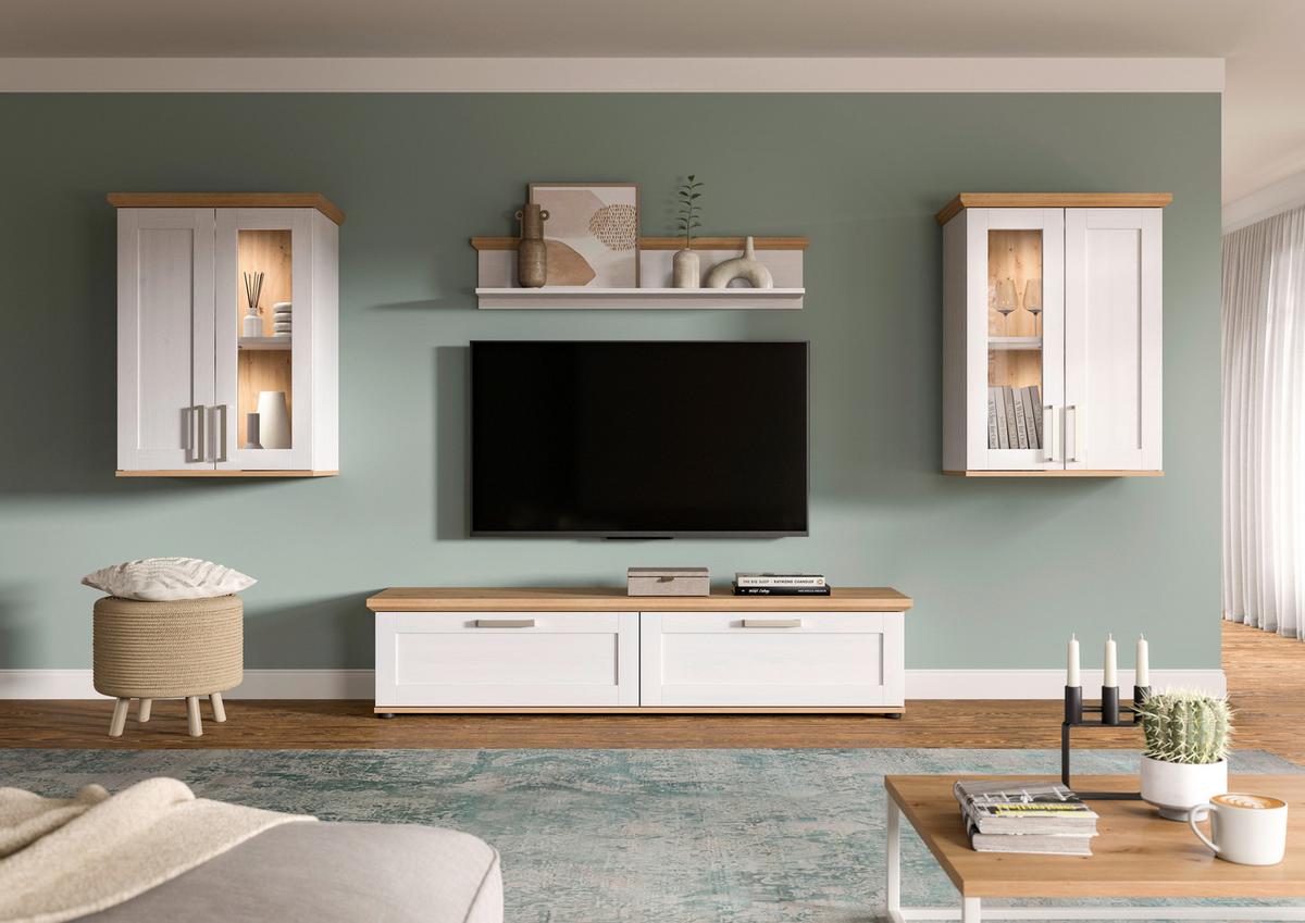 Dnevni Regal Verona, Bela, Barva Macesna, 4-Delni - srebrne barve/črna, Design, umetna masa/leseni material (316/161/40cm) - Livetastic