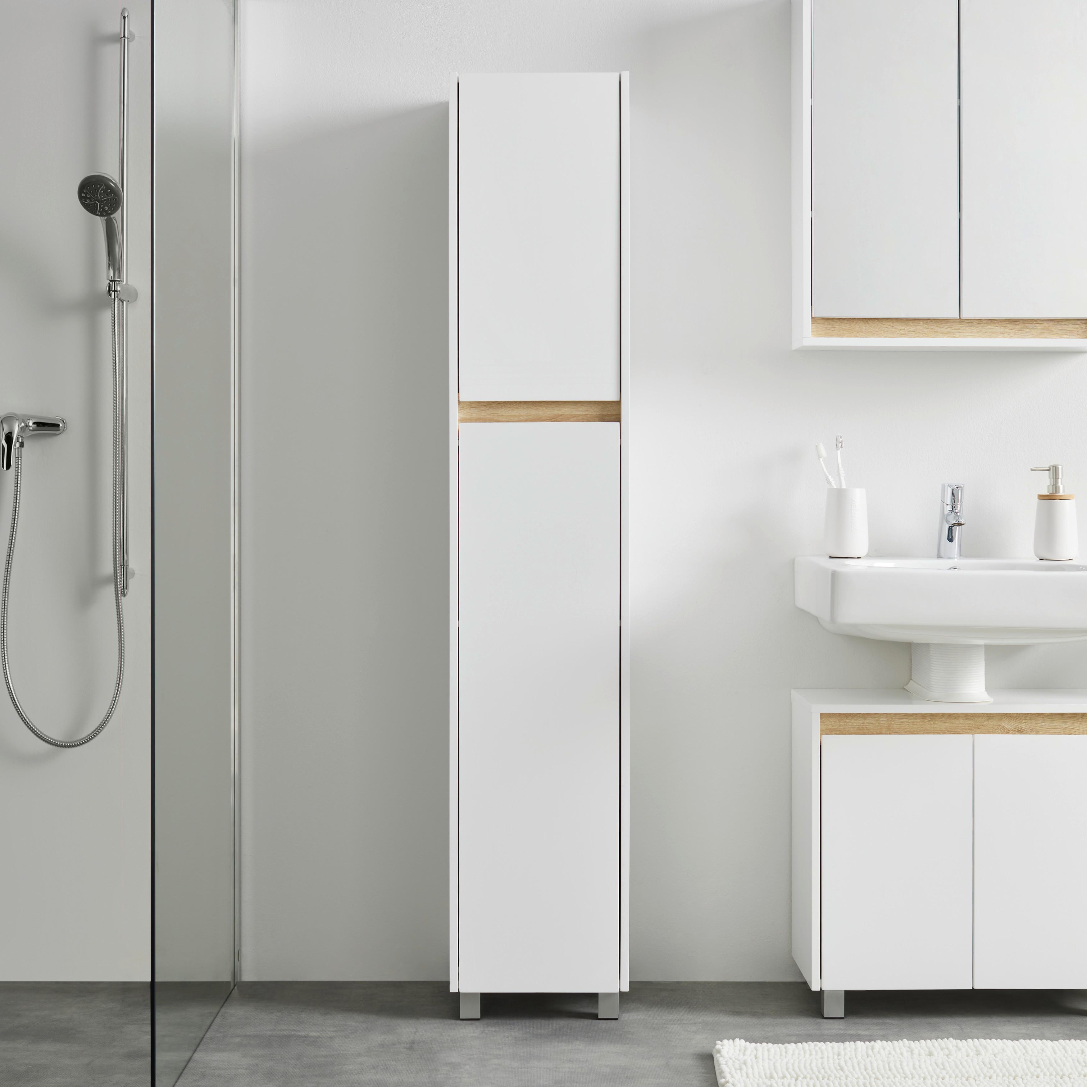 Hochschrank "Massimo", weiß - Silberfarben/Weiß, MODERN, Kunststoff (33/175/30cm) - Bessagi Home