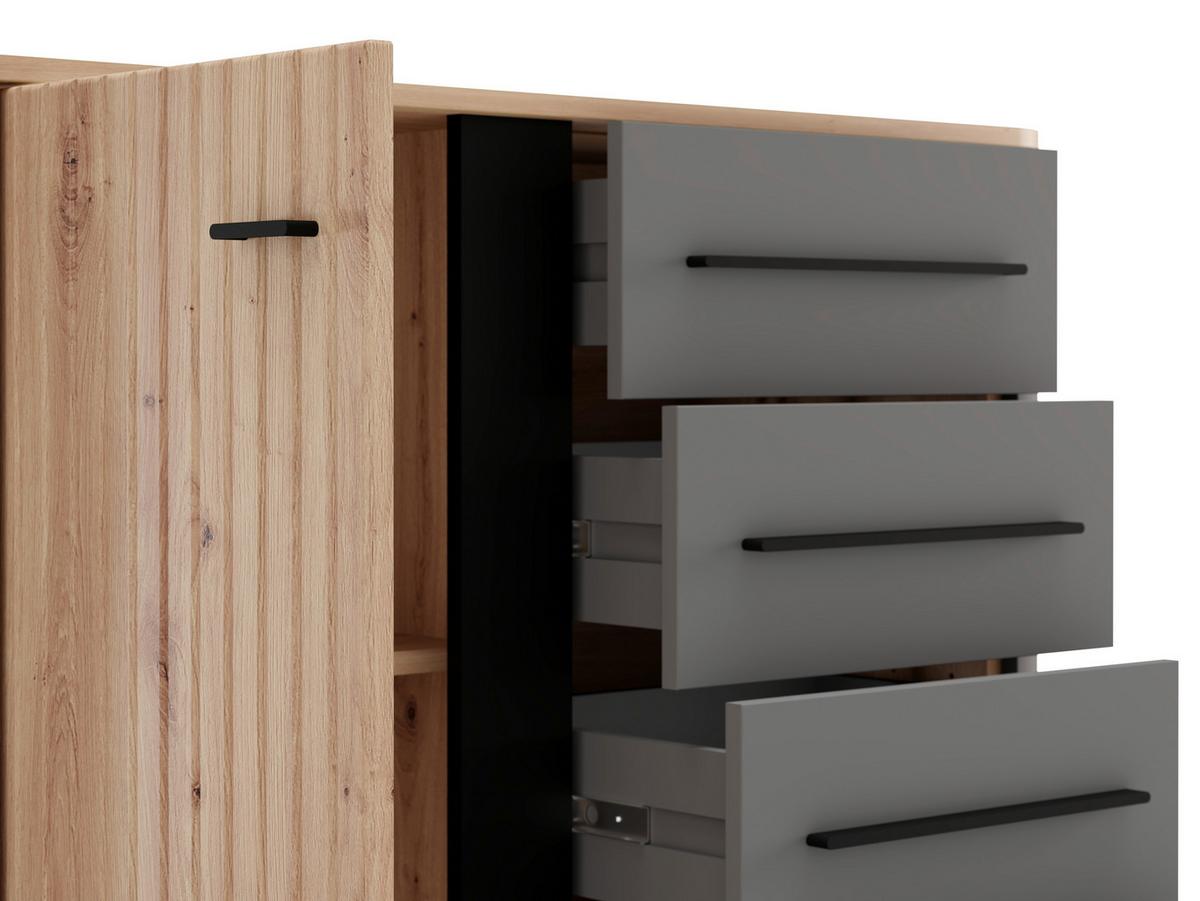 Komód Sinop - grafitszürke/fekete, Modern, faalapú anyag/fém (102,5/94/40cm)