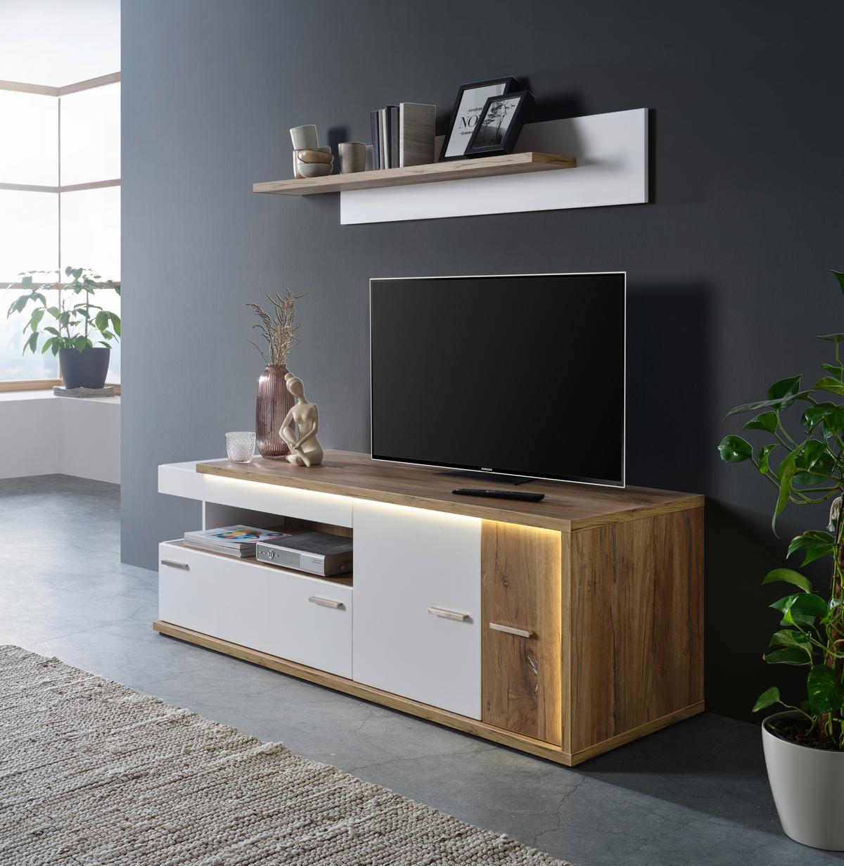 Wandbaord Ambiente in Weiß/Eichefarben - MODERN, Holzwerkstoff (140/25/20cm) - Mömax