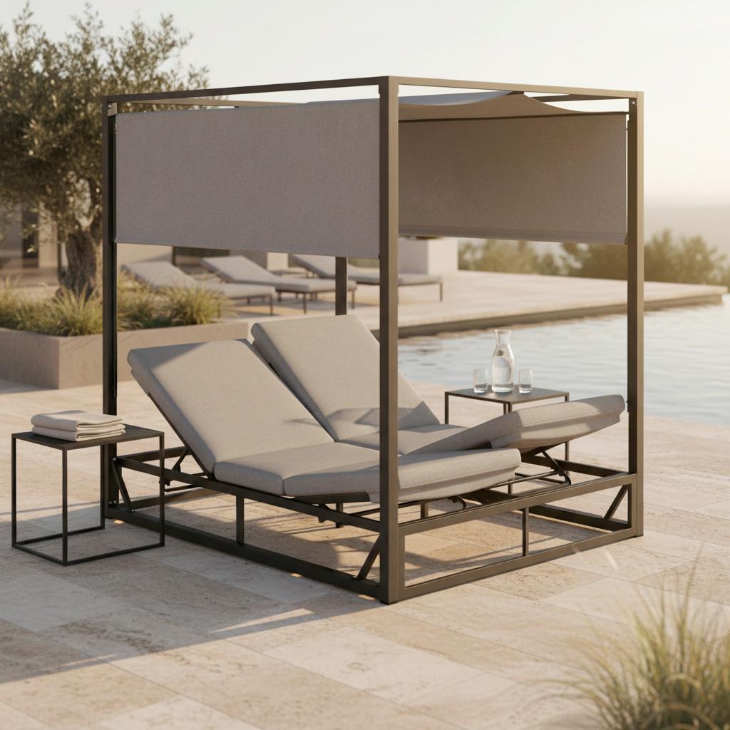 Șezlong baldachin Aviva - gri deschis, Modern, metal/textil (148/196/200cm) - Bessagi Garden