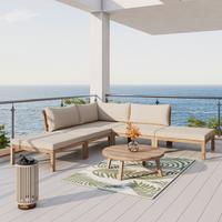 Loungegarnitur Lina Creme Echtholz/Outdoorstoff - Creme/Akaziefarben, MODERN, Holz/Textil (250/70/80cm) - Bessagi Garden