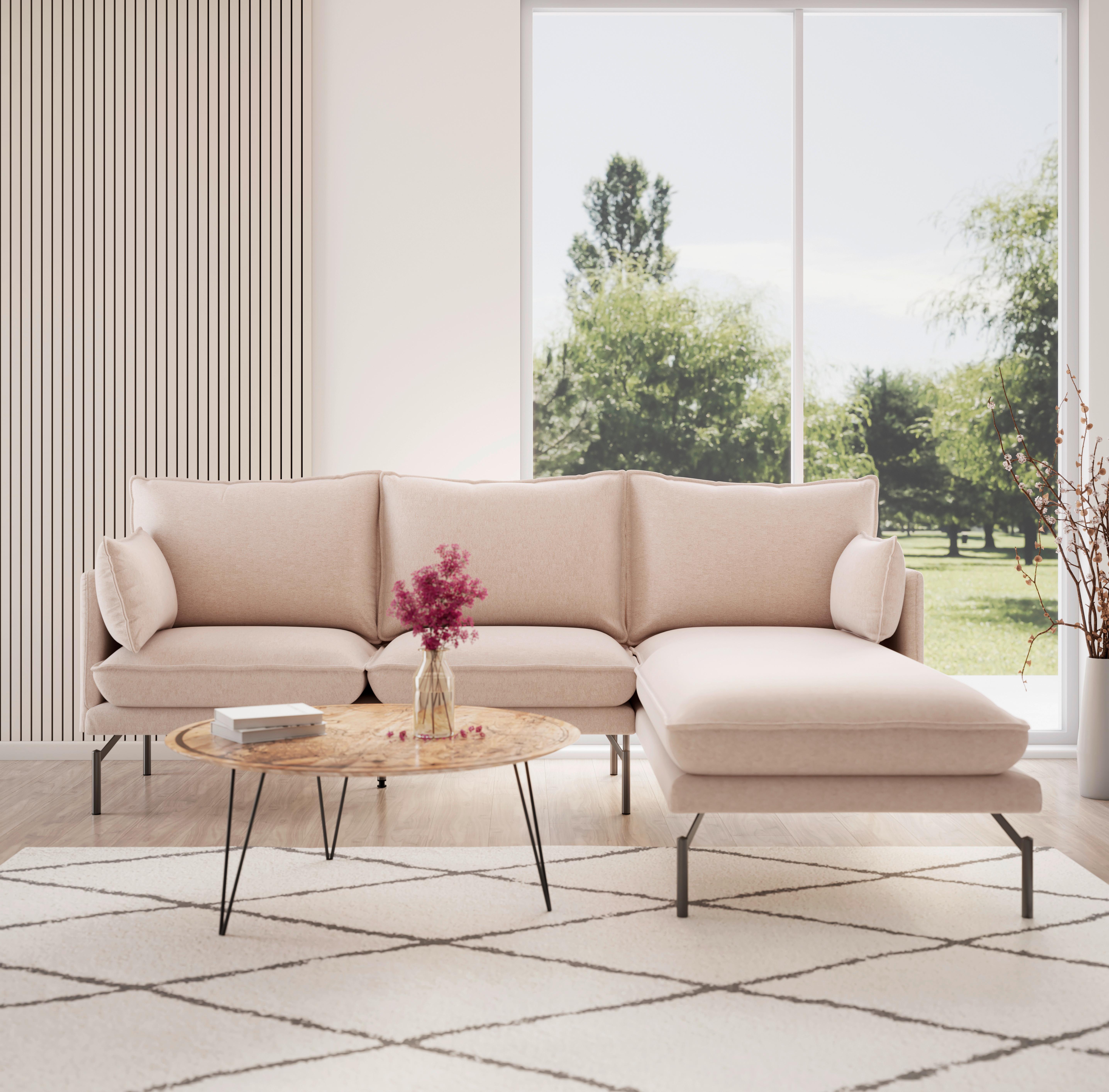 Sedežna Garnitura Rosa, Nežno Roza/bež - črna/bež, Moderno, kovina/tekstil (226/84/163cm) - Bessagi Home