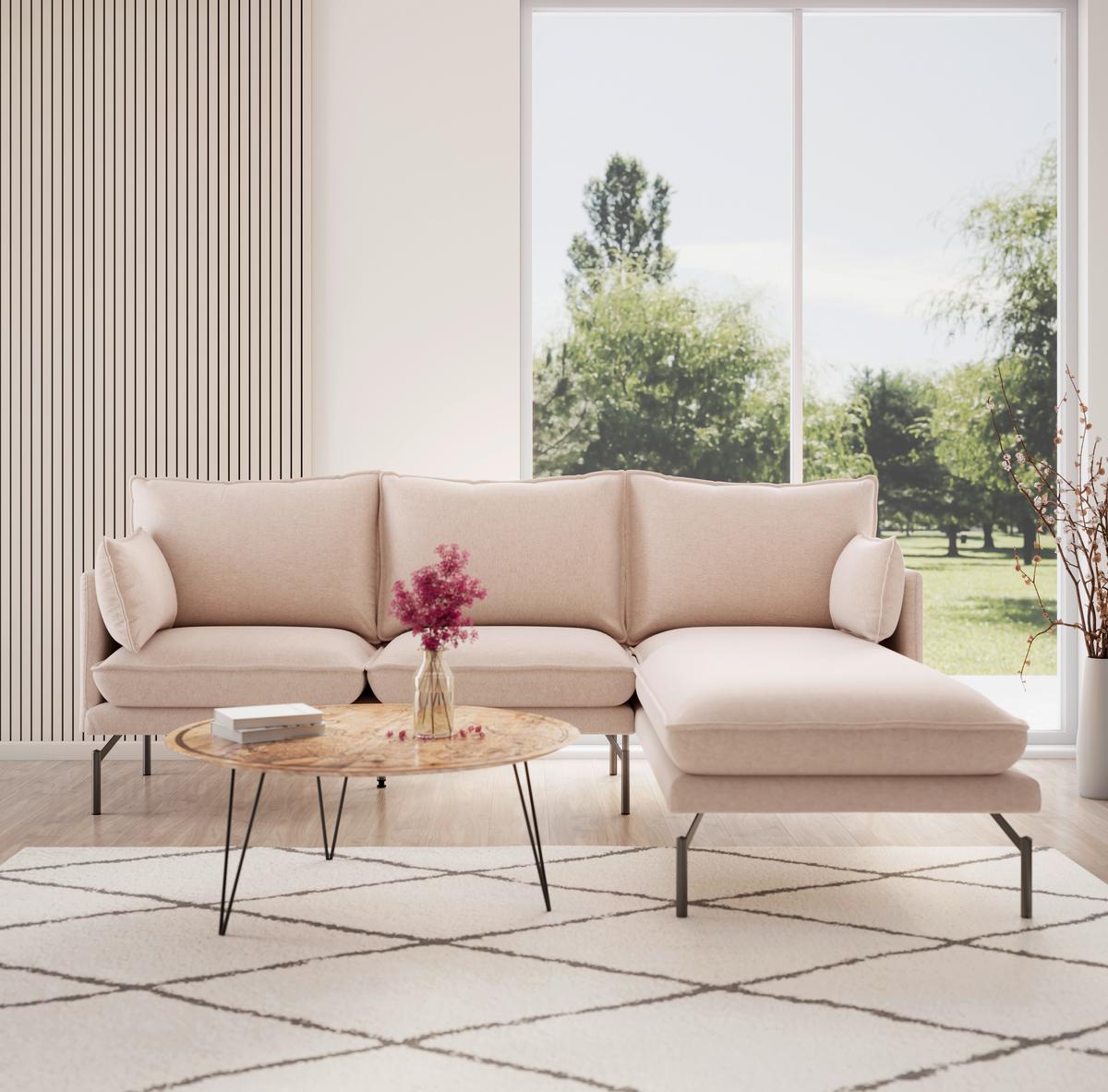 Sedežna Garnitura Rosa, Nežno Roza/bež - črna/bež, Moderno, kovina/tekstil (226/84/163cm) - Bessagi Home