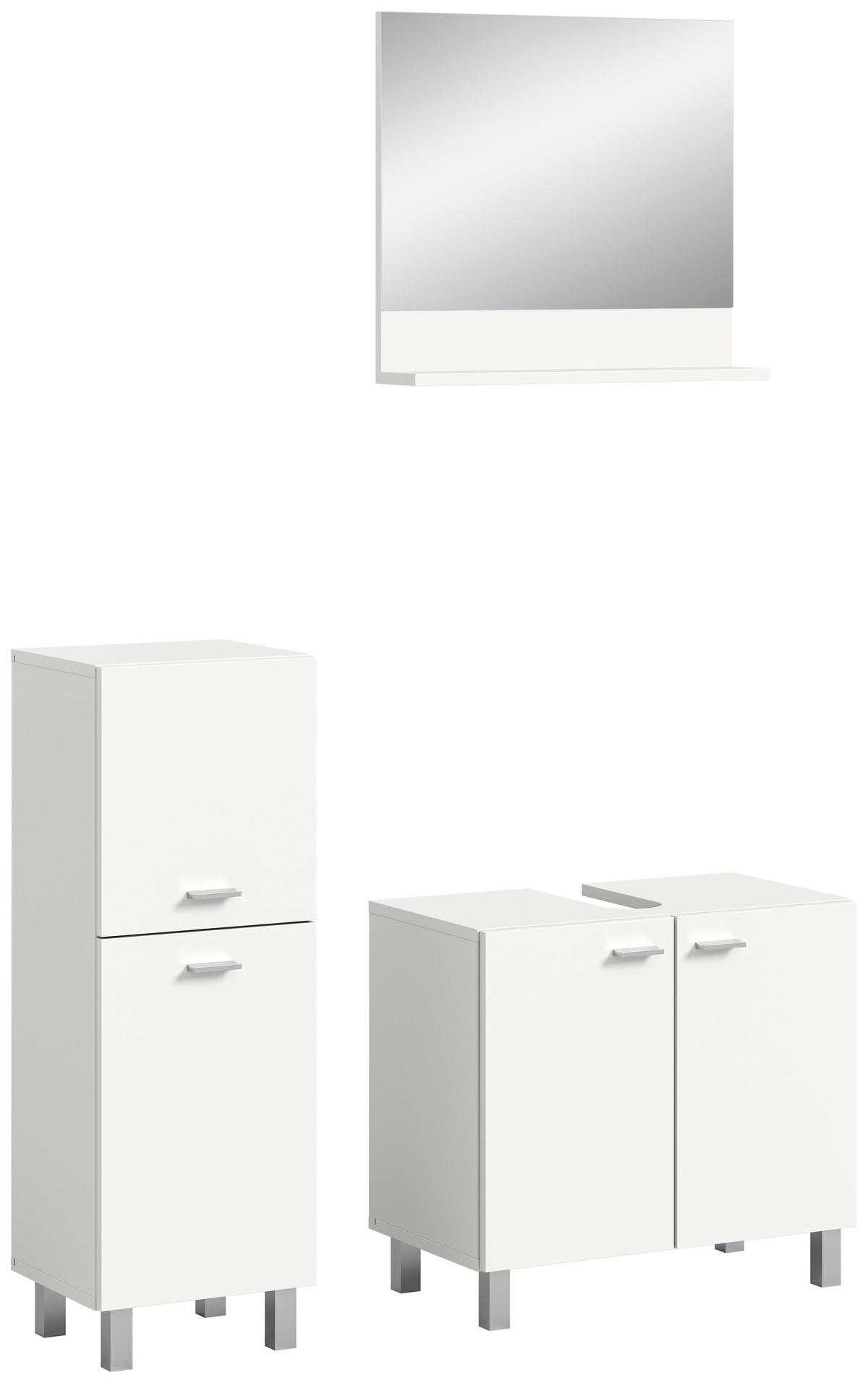 Badezimmer Boston 3-tlg. ca. 87 cm Weiß - Silberfarben/Weiß, MODERN, Glas/Holzwerkstoff (87cm) - MID.YOU