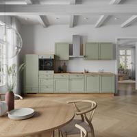 Küchenleerblock Frame Low o. Geräte Olivgrün - Edelstahlfarben/Eichefarben, MODERN, Holzwerkstoff/Metall (360cm) - Nobilia