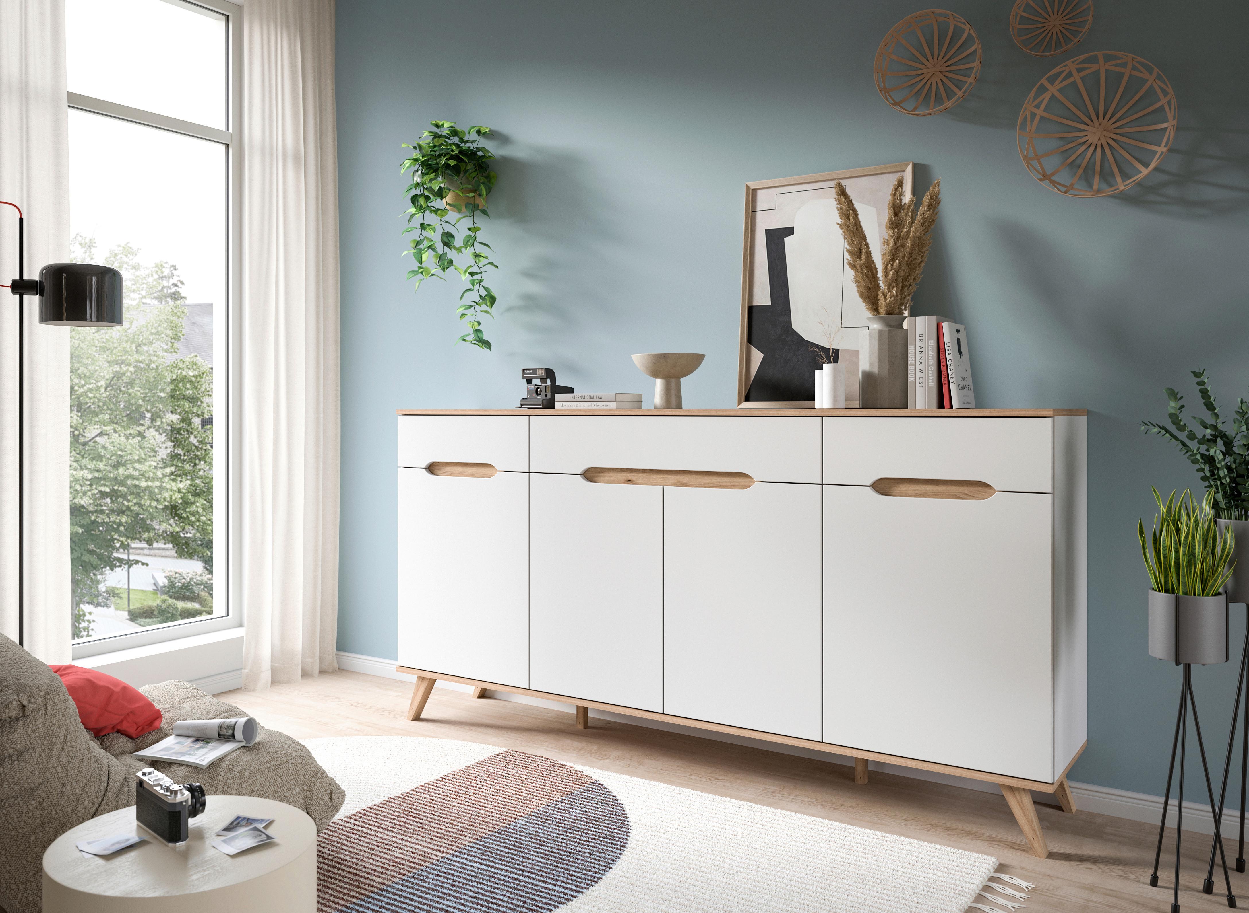 Komoda Stockholm, Barva Hrasta, Bela - barve hrasta/bela, Design, leseni material (185/95/40cm) - MID.YOU