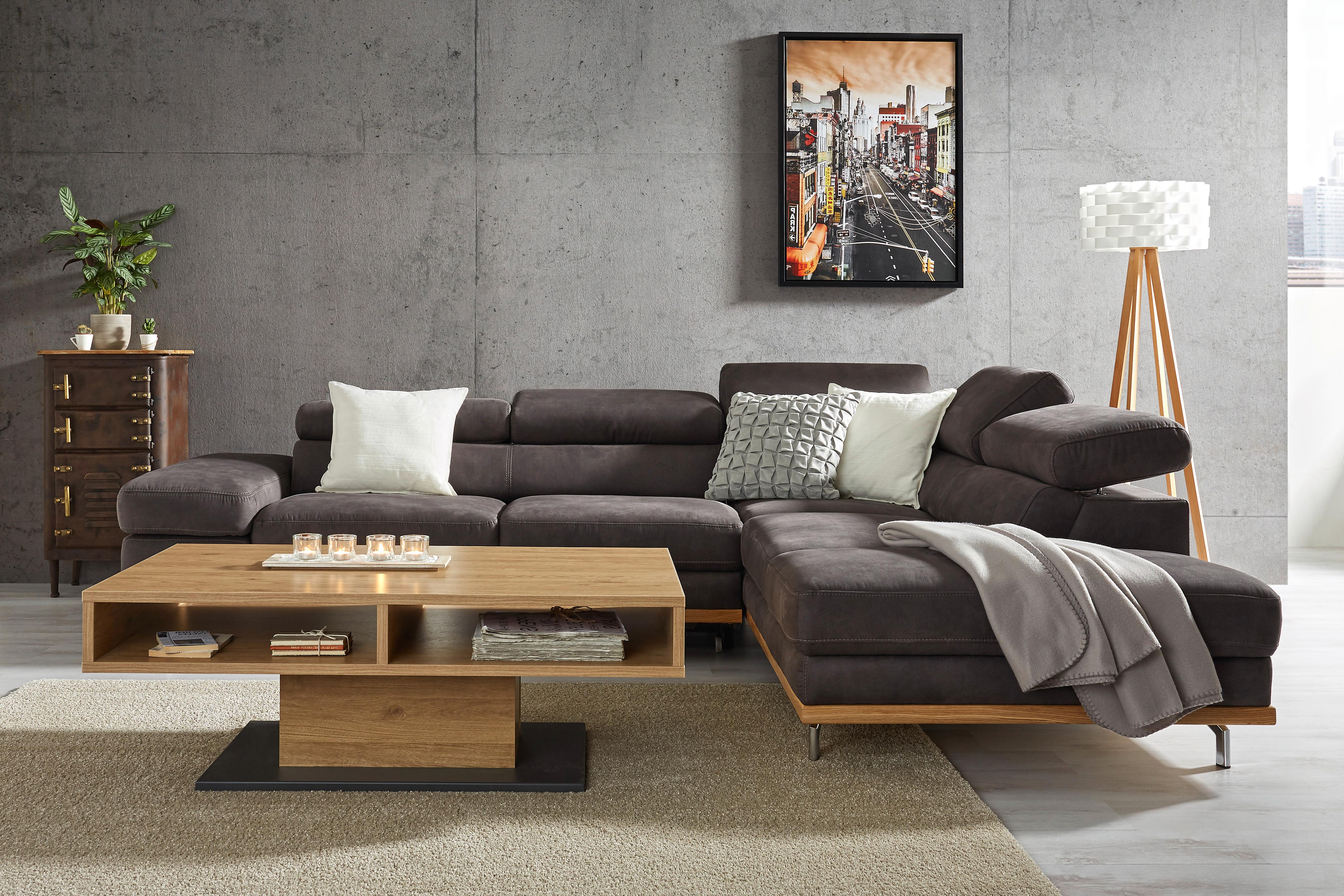 Wohnlandschaft Carmen in Platin mit Bettfunktion - Platinfarben/Chromfarben, KONVENTIONELL, Holz/Textil (292/72/226cm) - Premium Living