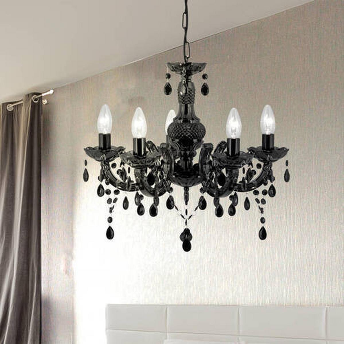 Kristály Függőlámpa Marie Therese 1455-5bk - fekete, Trend, műanyag/üveg (48/120cm)