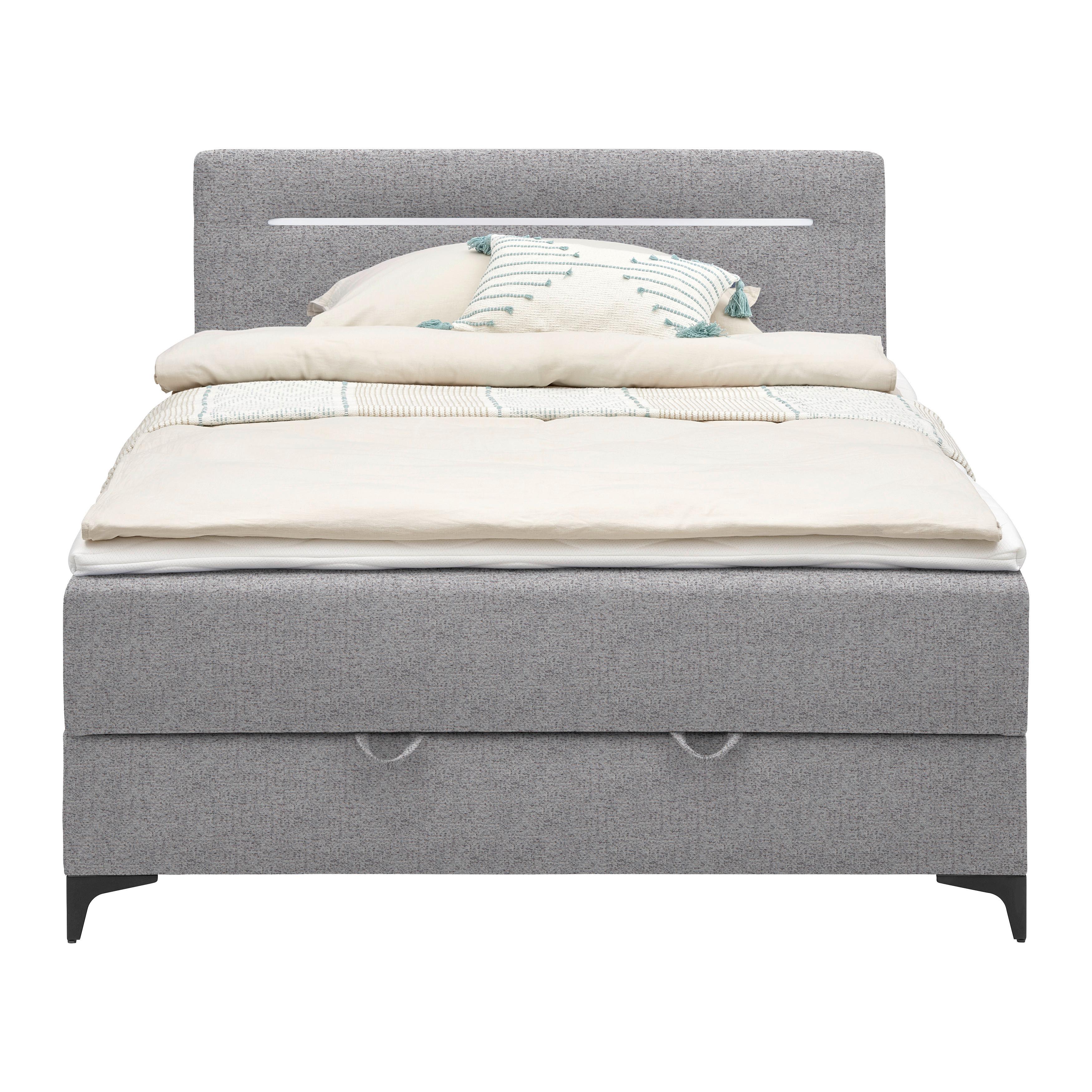 Boxbett Jerry in Hellgrau ca. 120x200cm - Hellgrau/Schwarz, KONVENTIONELL, Textil (120/200cm) - Mömax