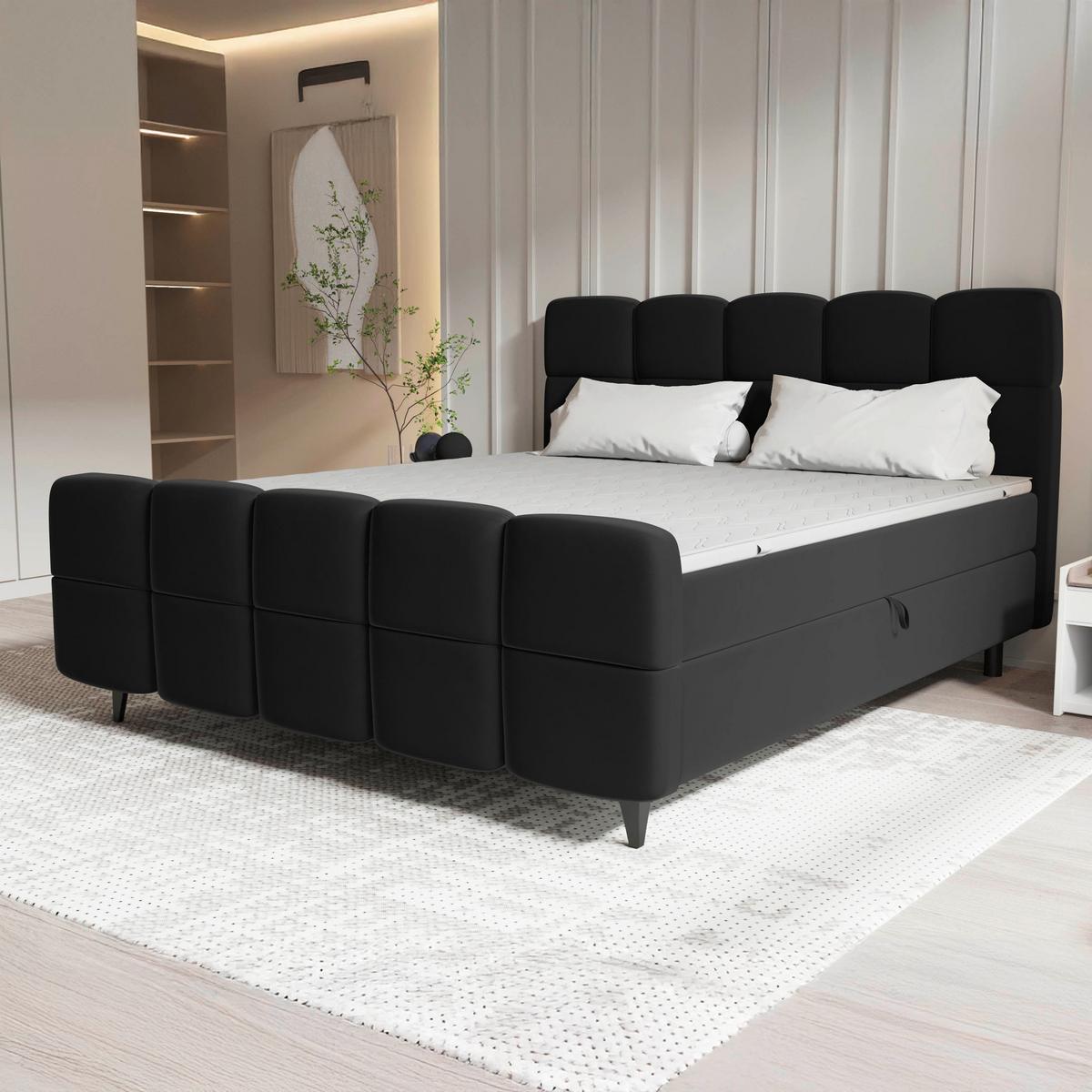 Boxbett Mona Schwarz ca. 140x200cm - Schwarz, KONVENTIONELL, Kunststoff/Textil (140/200cm) - Mömax