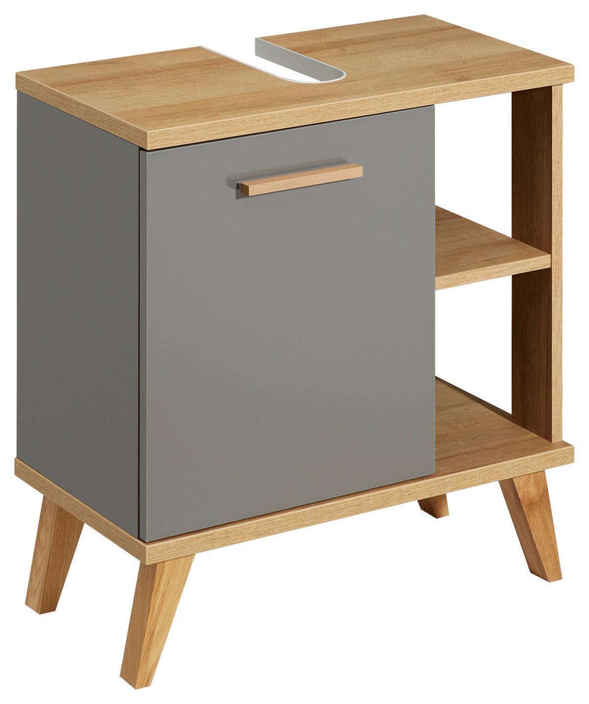 SZAFKA POD UMYWALKĘ QS 924 - kolor dębowy/szary, Konventionell, materiał drewnopochodny (60,5/65,0/33,0cm) - Xora