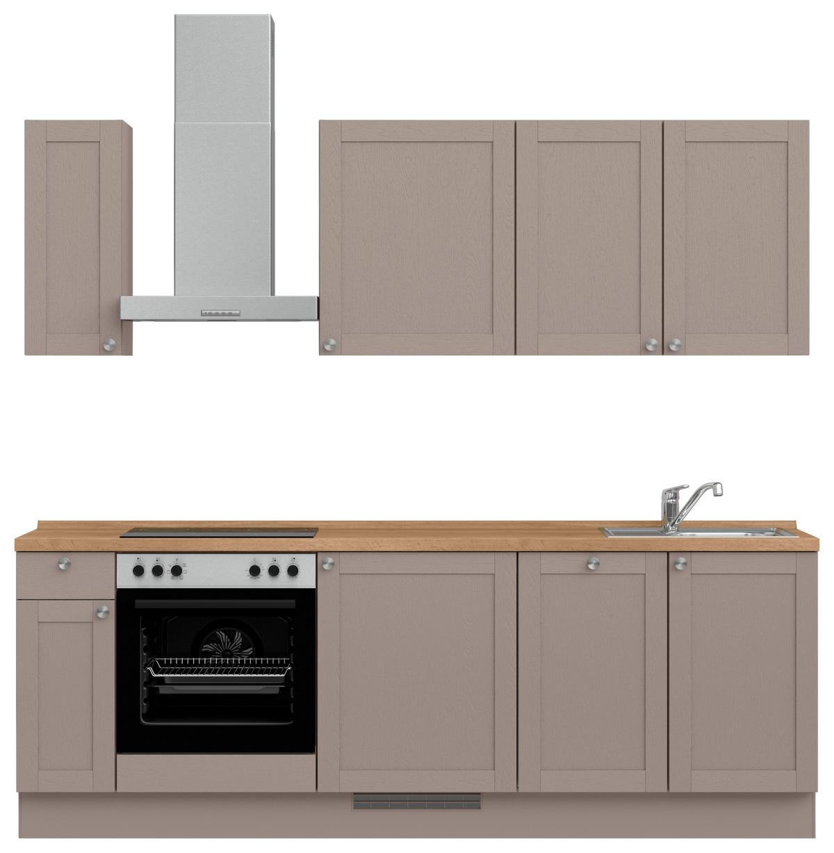 Küchenleerblock Frame Low o. Geräte Beigebraun - Edelstahlfarben/Eichefarben, MODERN, Holzwerkstoff/Metall (240cm) - Nobilia