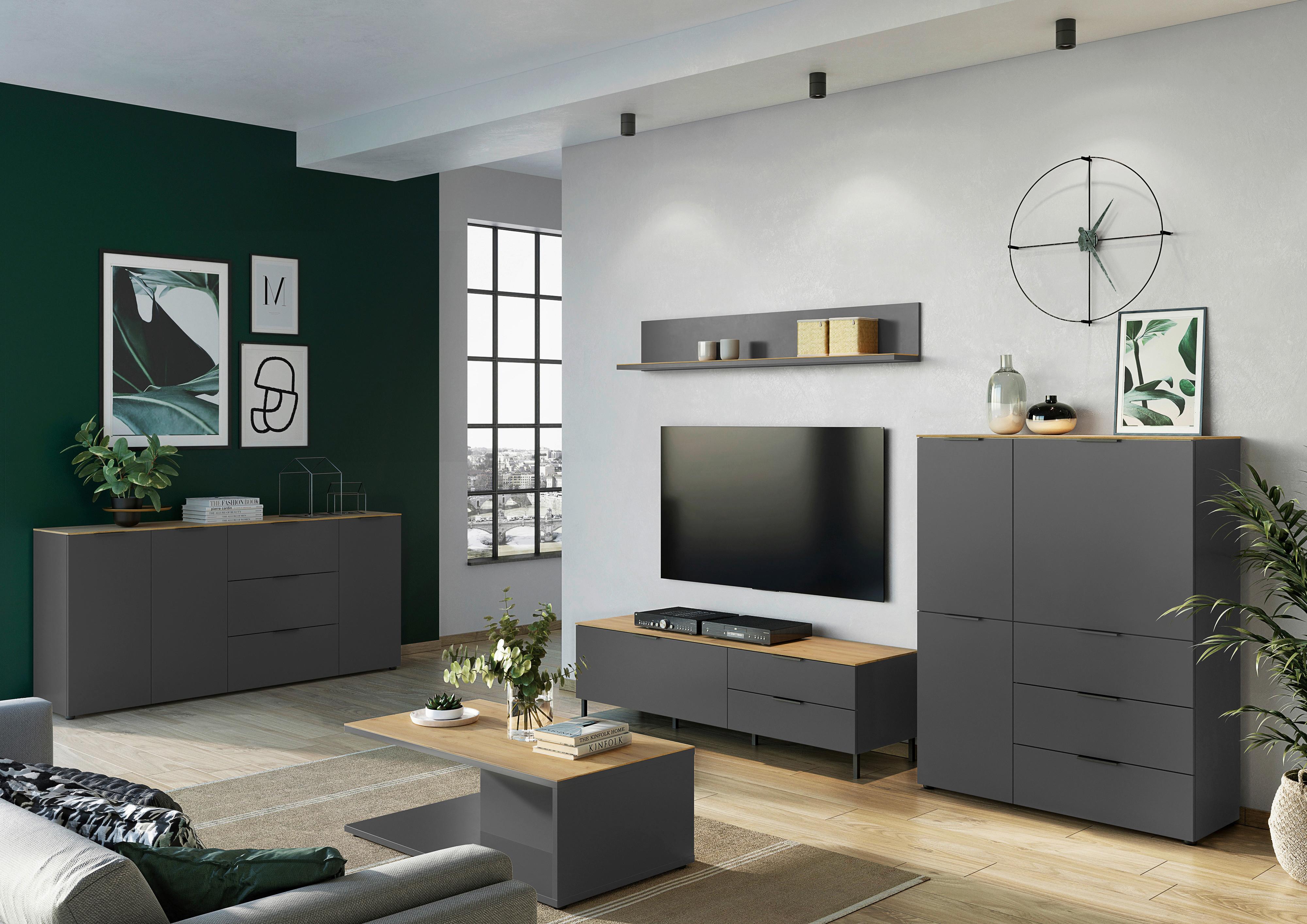commode Graphitfarben/Eichefarben - Eichefarben/Graphitfarben, Modern, Holzwerkstoff/Metall (151/98/40cm) - Premium Living