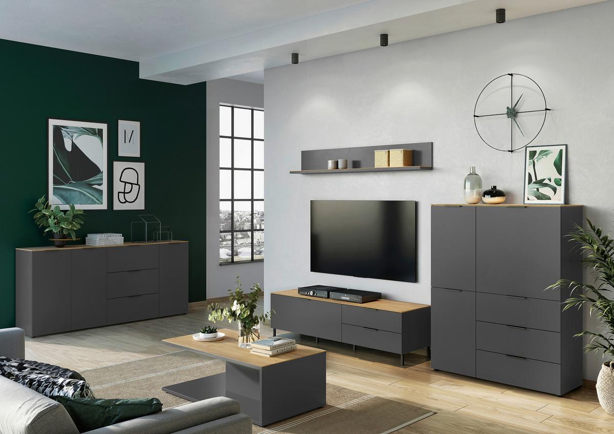 Kommode California in Graphitfarben/Eichefarben - Eichefarben/Graphitfarben, MODERN, Holzwerkstoff/Metall (151/98/40cm) - Premium Living