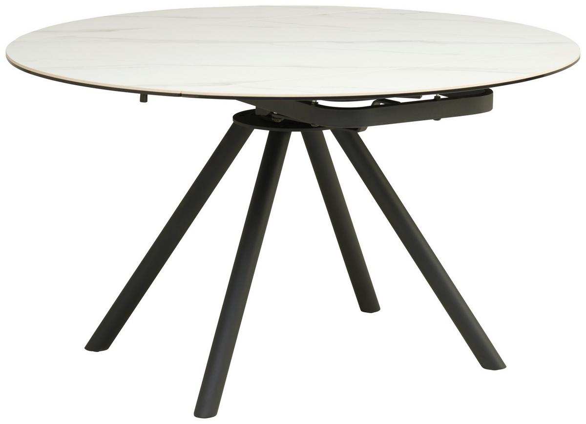 Jedilna Miza Dalia, Bela, Keramika, 80-130x130 - črna/bela, Trendi, kovina/steklo (80-130/130/75-77cm) - MID.YOU