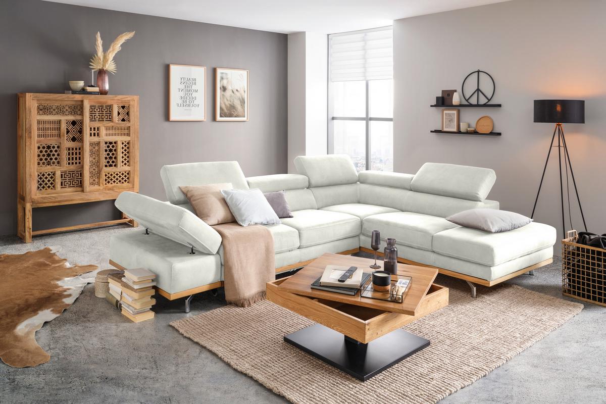 Wohnlandschaft Carmen rechts Weiß - Schwarz/Weiß, MODERN, Leder/Holz (292/72/226cm) - Premium Living