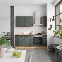 Küchenblock Easytouch Low m. Geräten Dunkelgrün - Dunkelgrün/Eichefarben, MODERN, Holzwerkstoff/Metall (210cm) - Nobilia