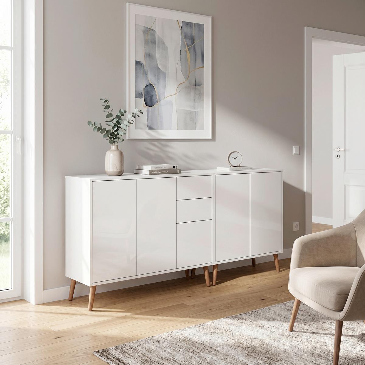 Sideboard Mailand Set 10 Weiß - Weiß Hochglanz/Weiß, MODERN, Holz/Holzwerkstoff (184,5/86/33cm) - MID.YOU