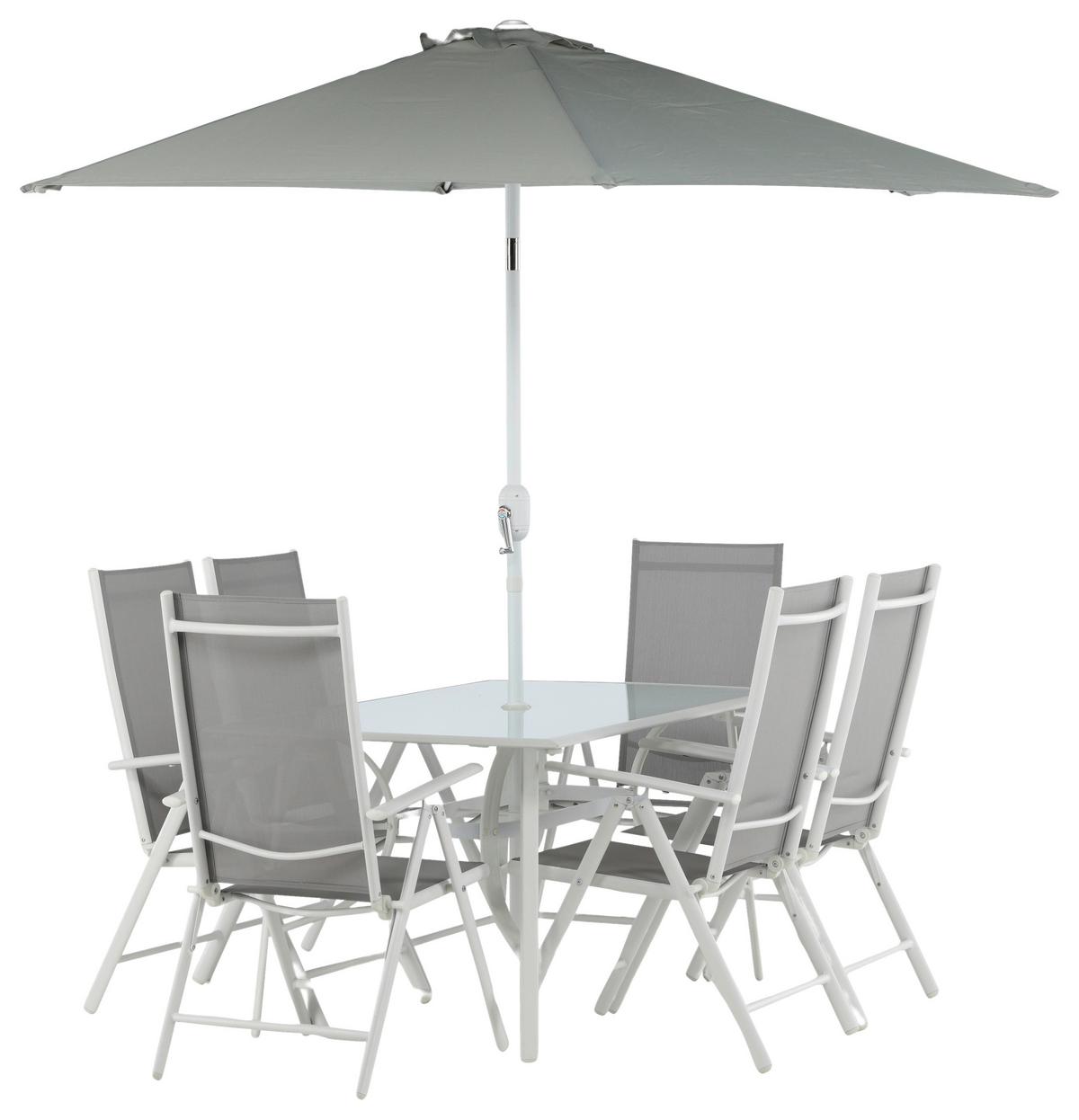 Gartentischgruppe Brekki Weiß, pulverbeschichtet - Weiß, KONVENTIONELL, Glas/Metall - Gardenson