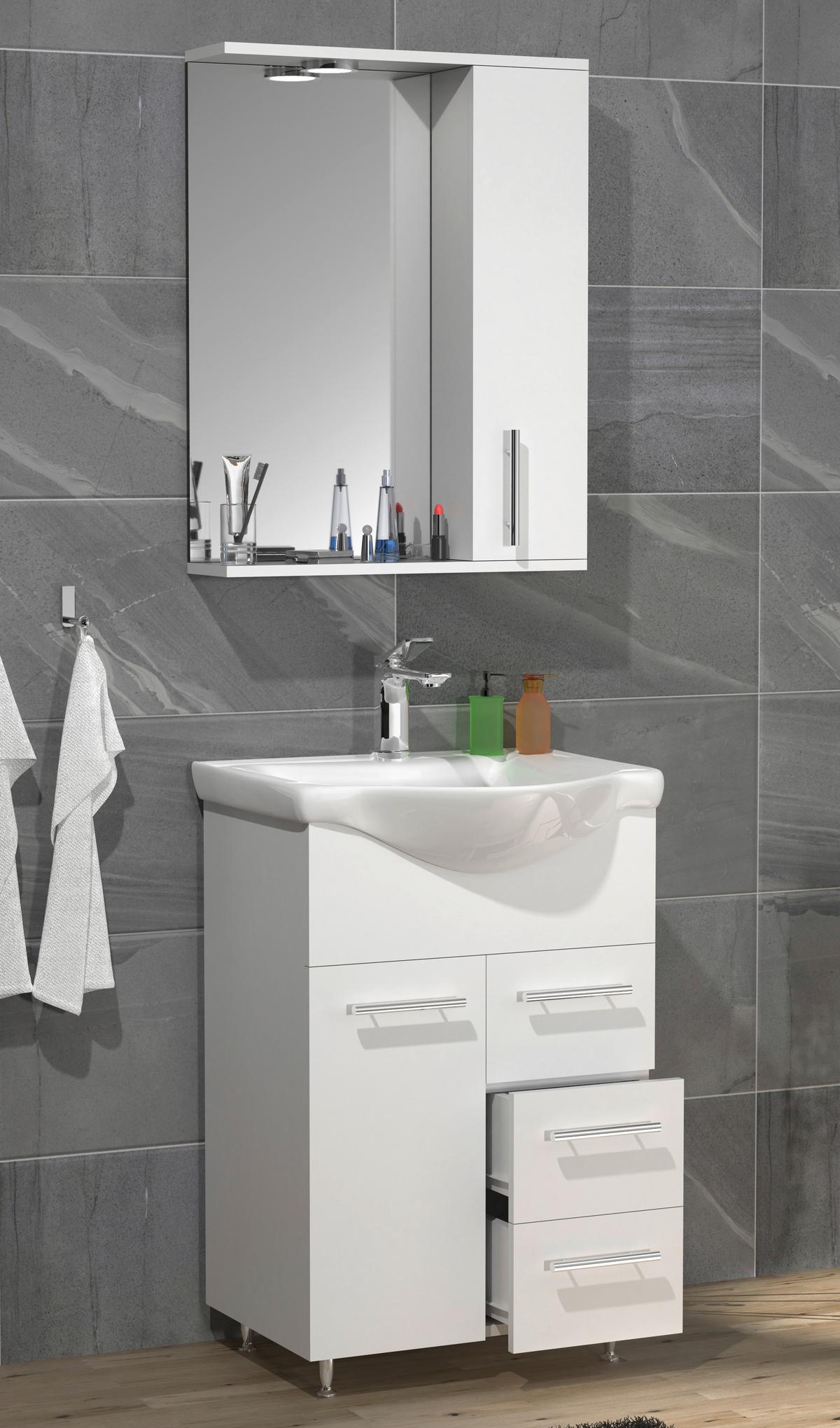 BADEZIMMER LISALO L - Weiss/Silberfarben, Modern, Glas/Keramik (55cm) - MID.YOU