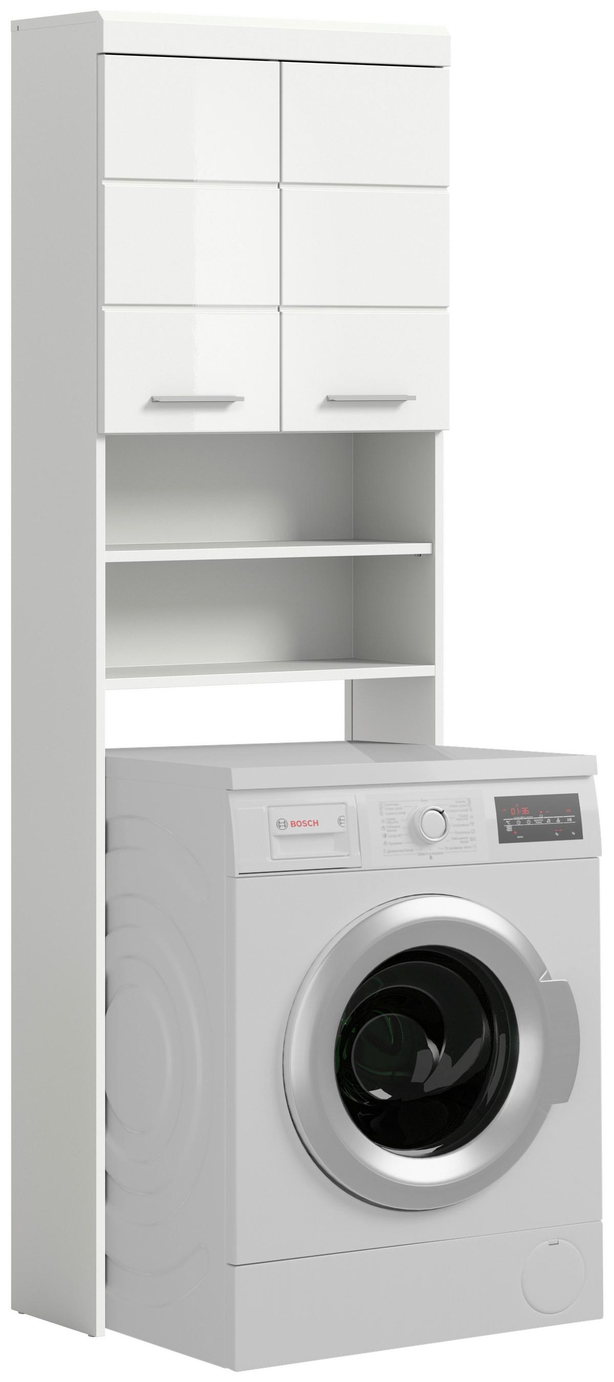 Waschmaschinenschrank SCOUT Weiß/Hochglanz ca.63x191x24cm - Weiß Hochglanz/Silberfarben, MODERN, Holzwerkstoff/Kunststoff (63/191/24cm) - MID.YOU