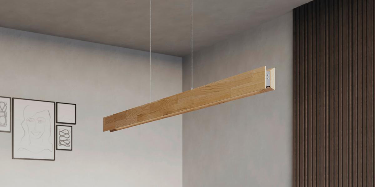 LAMPA WISZĄCA LED 143759 RHÖN XS UP/DOWN *WW* - kolor dębowy/czarny, Natur, metal/drewno (89/7/150cm) - Waldwelt