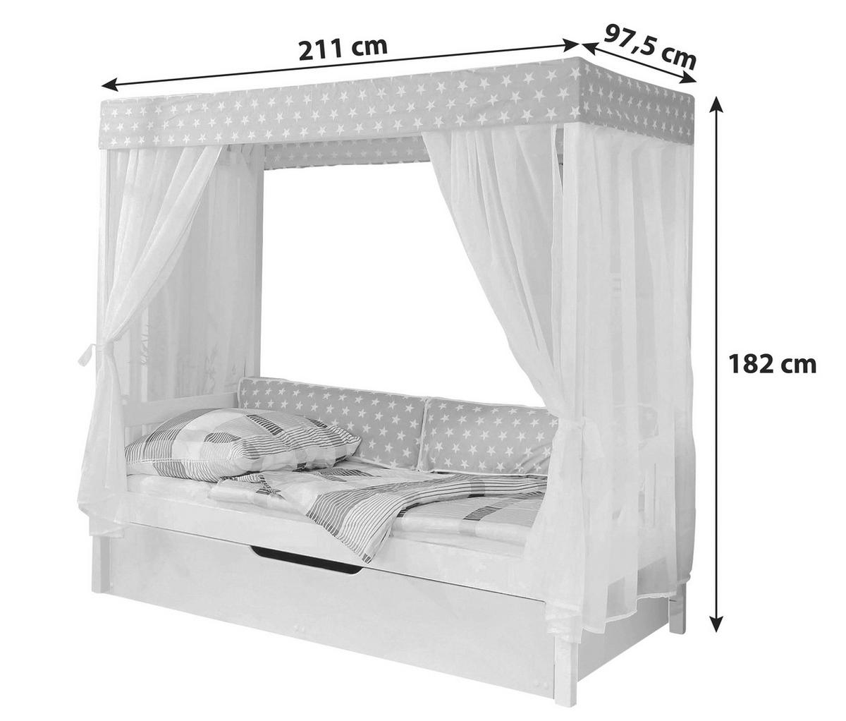 Postelja Z Baldahinom Lino, 90x200, Roza, Izvlečno Ležišče - roza/bela, Moderno, les (90/200cm) - MID.YOU