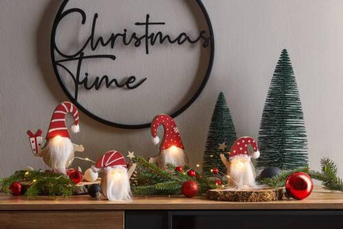 LED-díszlámpa Henrike - piros/fehér, Konventionell, textil/fa (13/17cm) - Premium Living