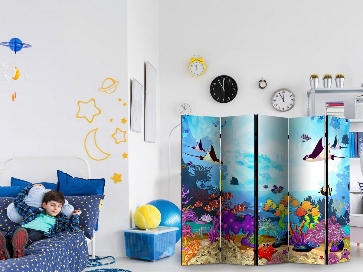 Paravan Underwater Fun I, 5-Delni, Dvostranski - večbarvno, Basics, tekstil/les (225/172/3cm) - artgeist