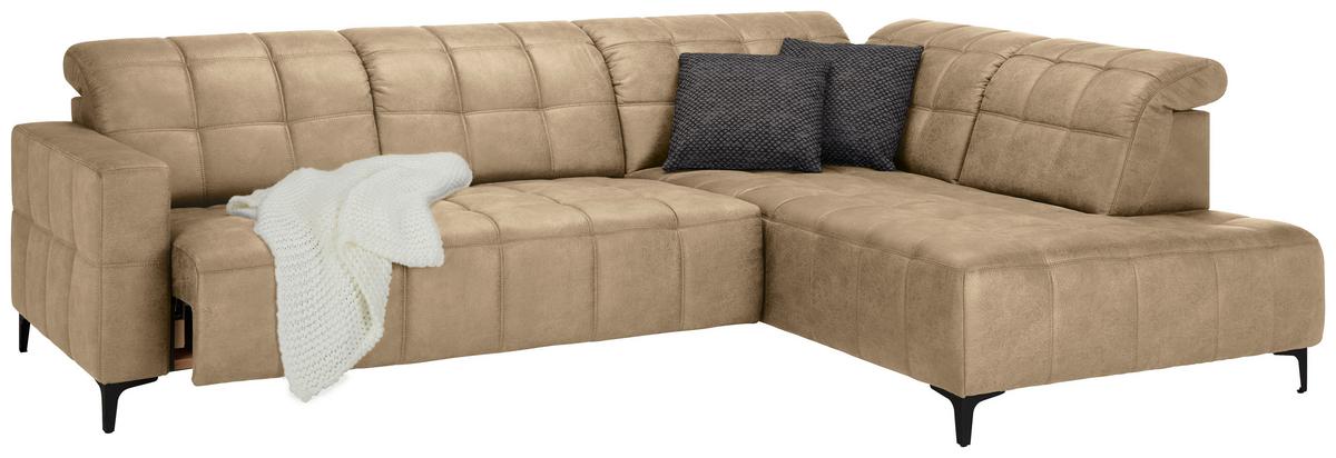 Ecksofa Panama rechts Beige - Beige/Schwarz, KONVENTIONELL, Textil/Metall (304/89-102/216cm) - Premium Living