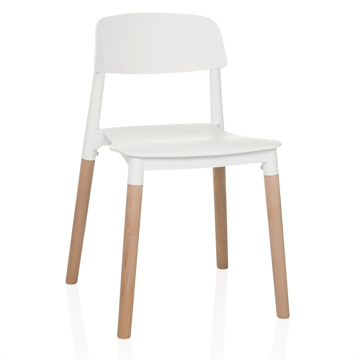 Stol Scandi E, Bela - bela/barve bukve, Moderno, umetna masa/les (49/77/49cm) - MID.YOU
