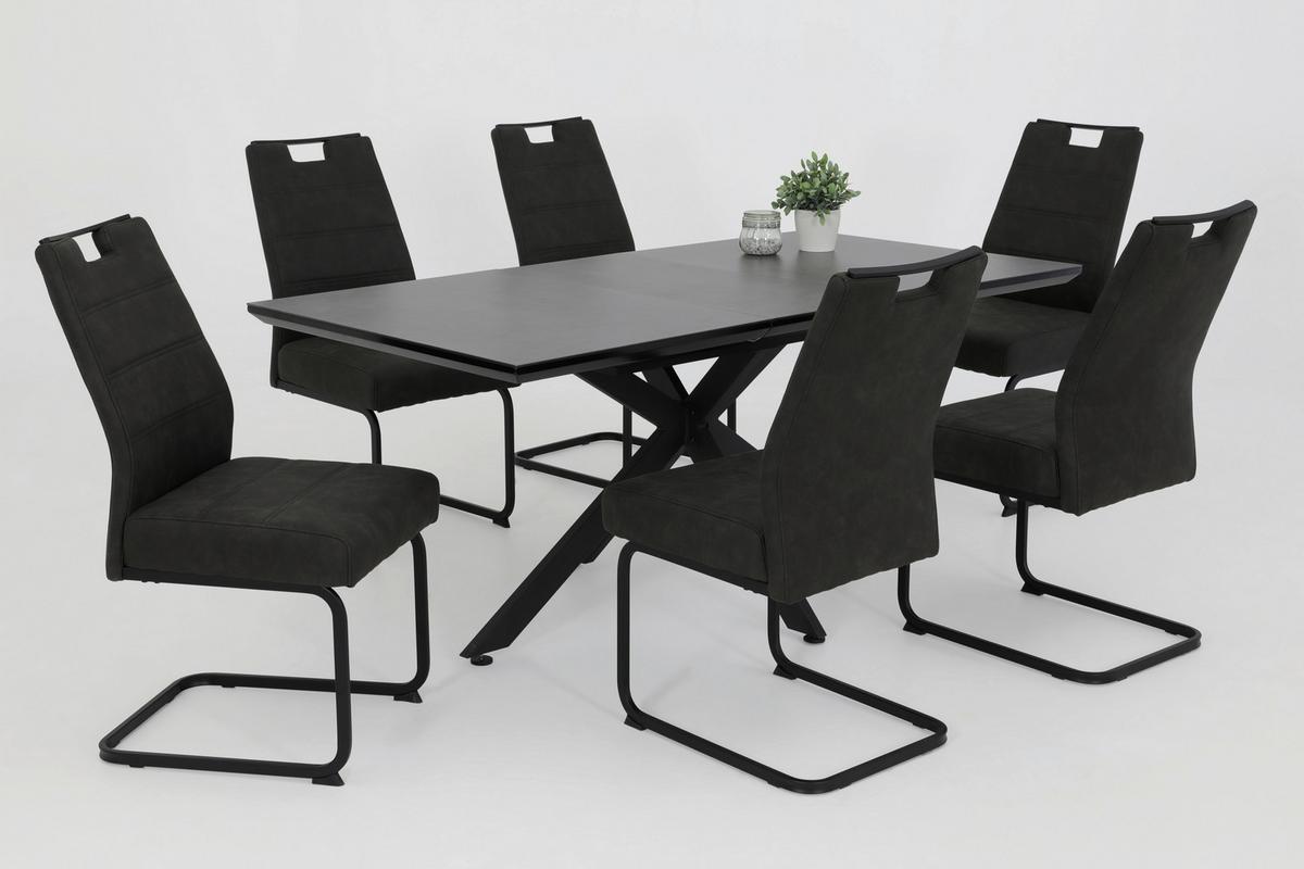 Schwingstuhl-Set Kerstin Anthrazit 2er-Set - Anthrazit/Schwarz, MODERN, Textil/Metall (49/100/61cm) - MID.YOU