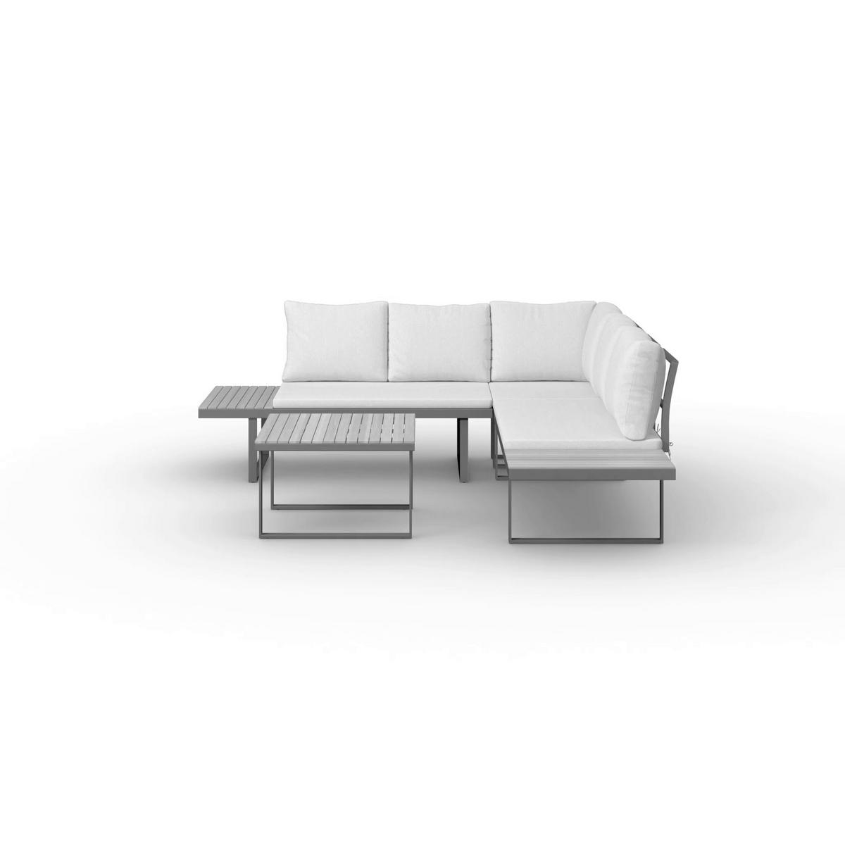Loungegarnitur Elia Grau Outdoorstoff/Metall/Holz - Hellgrau, MODERN, Holz/Textil (236,5/75/236,5cm) - Bessagi Garden
