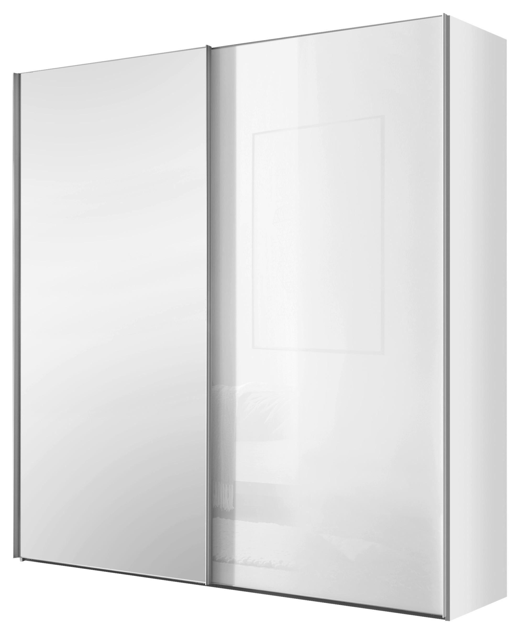 Schwebetürenschrank Lumos Weiss - couleur d'aluminium/blanc, Konventionell, métal/verre (200/222/68cm) - Based