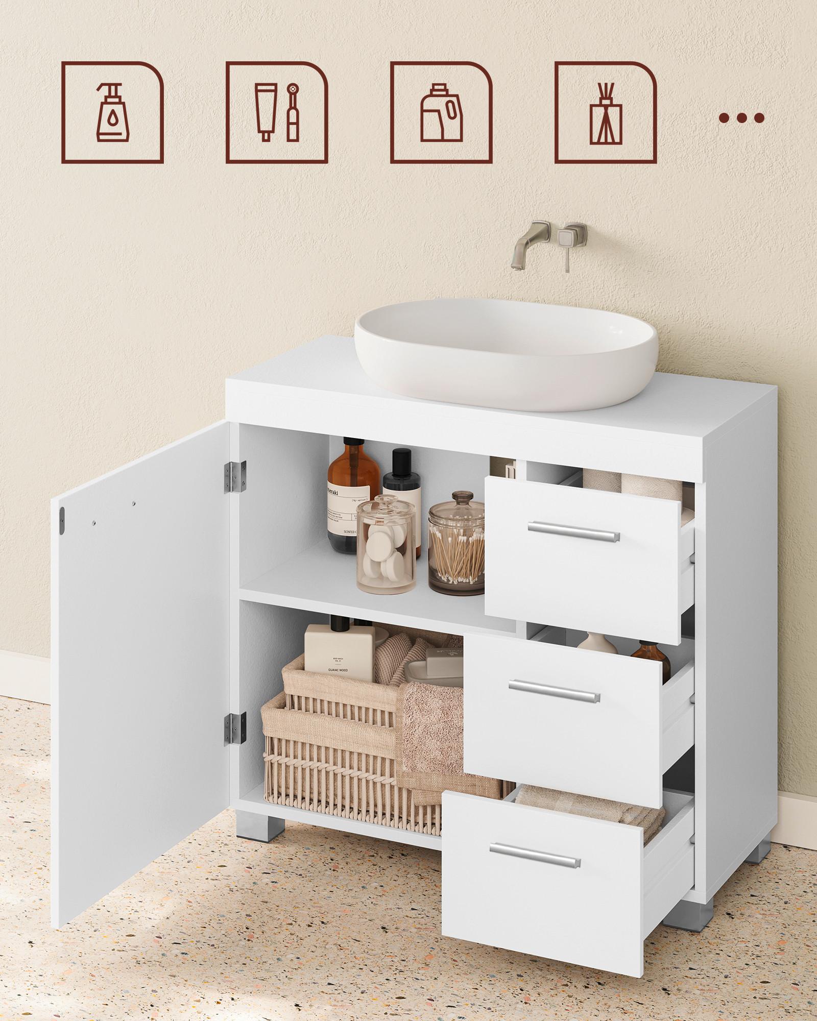 WASCHBECKENUNTERSCHRANK BBK503W10V2 - Silberfarben/Weiß, Trend, Holzwerkstoff/Kunststoff (70/64/30cm) - MID.YOU