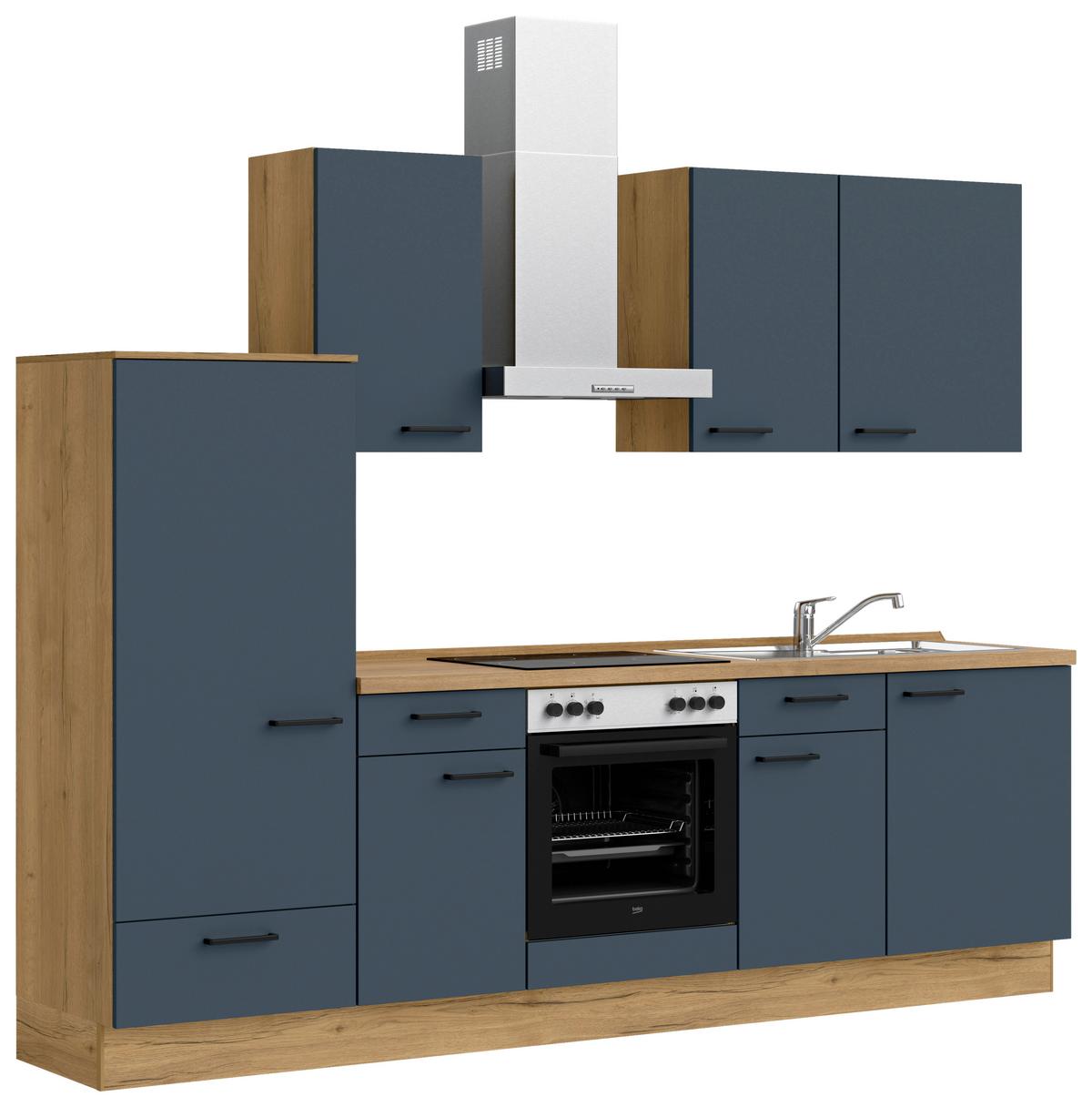 Küchenblock Easytouch Low m. Geräten Dunkelblau - Eichefarben/Schwarz, MODERN, Holzwerkstoff/Metall (270cm) - Nobilia
