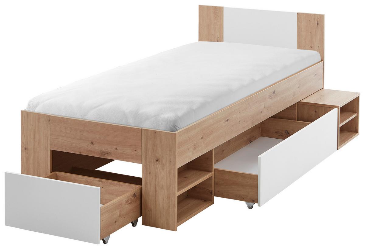 Postelja S Predalom Azurro 2-90 - bela/hrast artisan, Moderno, leseni material (90/200cm) - Mömax